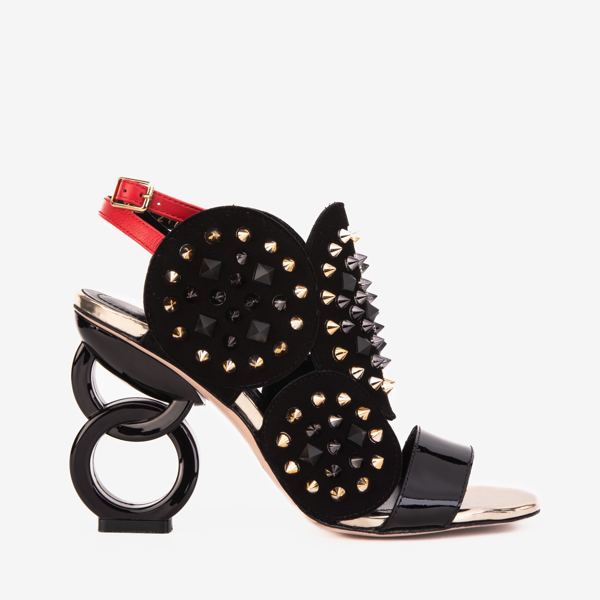 The Infanta Black Spike Leather Ankle Strap Sandal