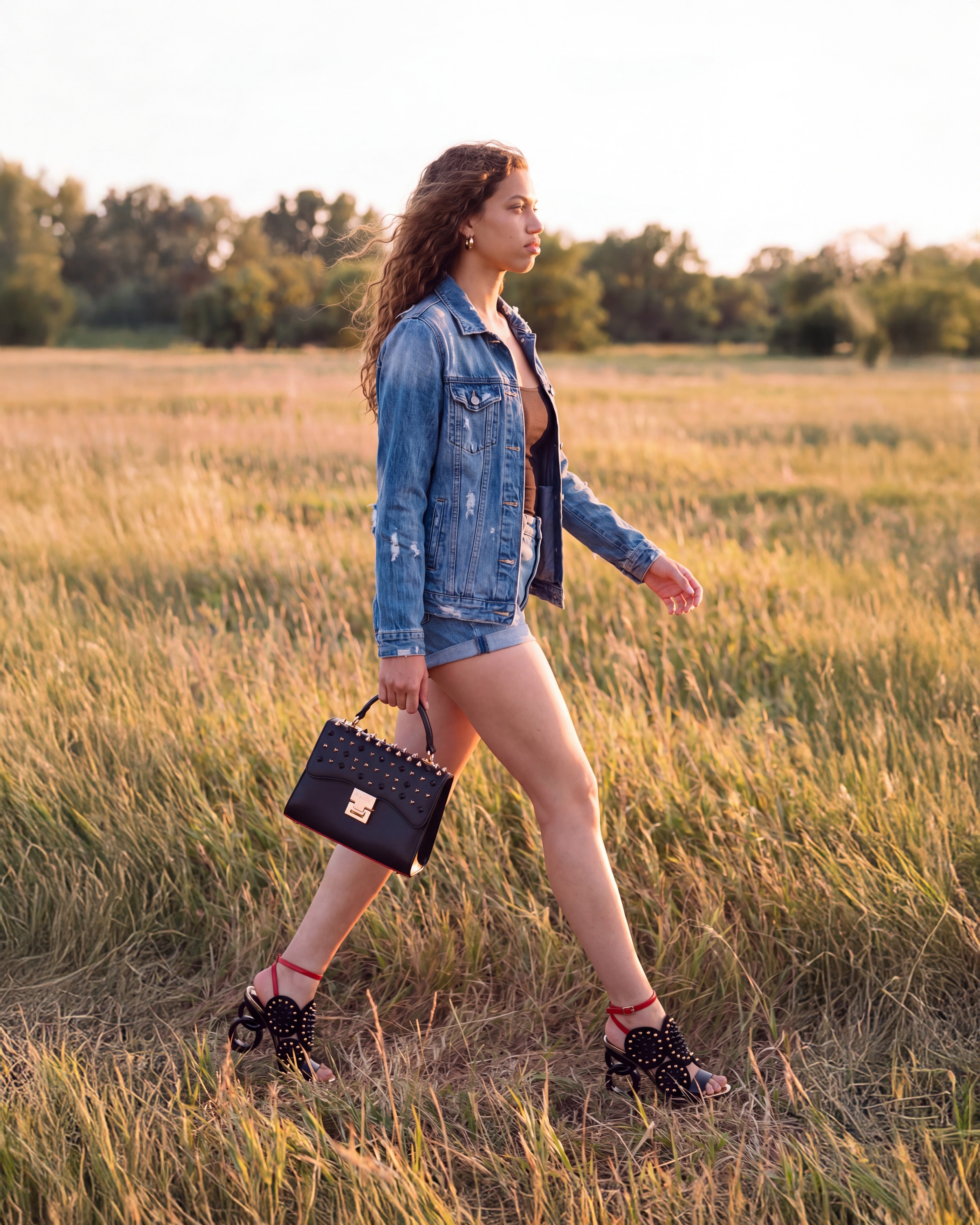 The Infanta Black Spike Leather Ankle Strap Sandal