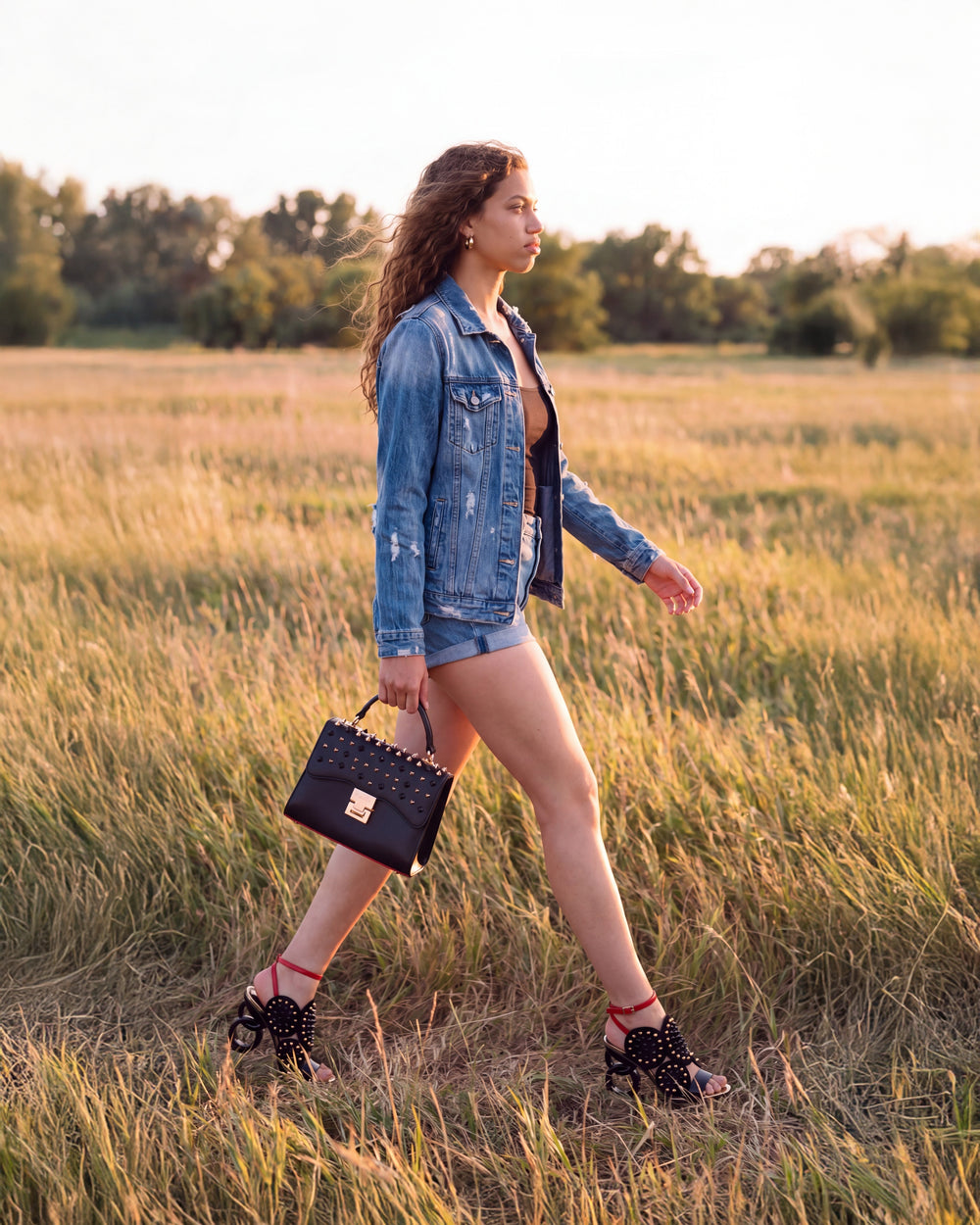 The Infanta Black Spike Leather Ankle Strap Sandal