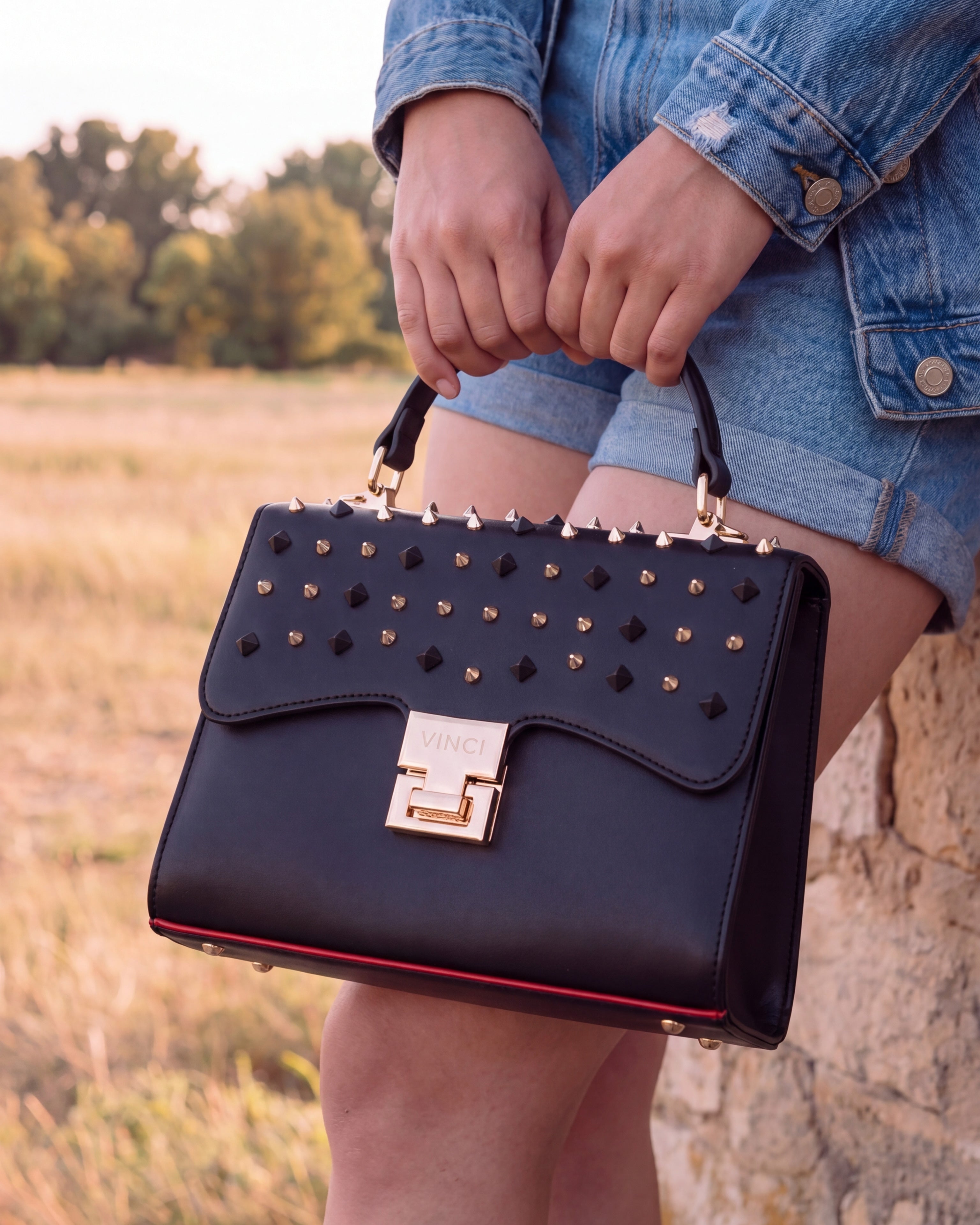 The Infanta Black Spike Leather Ankle Strap Sandal