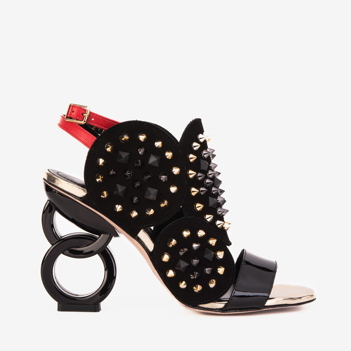 The Infanta Black Spike Leather Ankle Strap Sandal