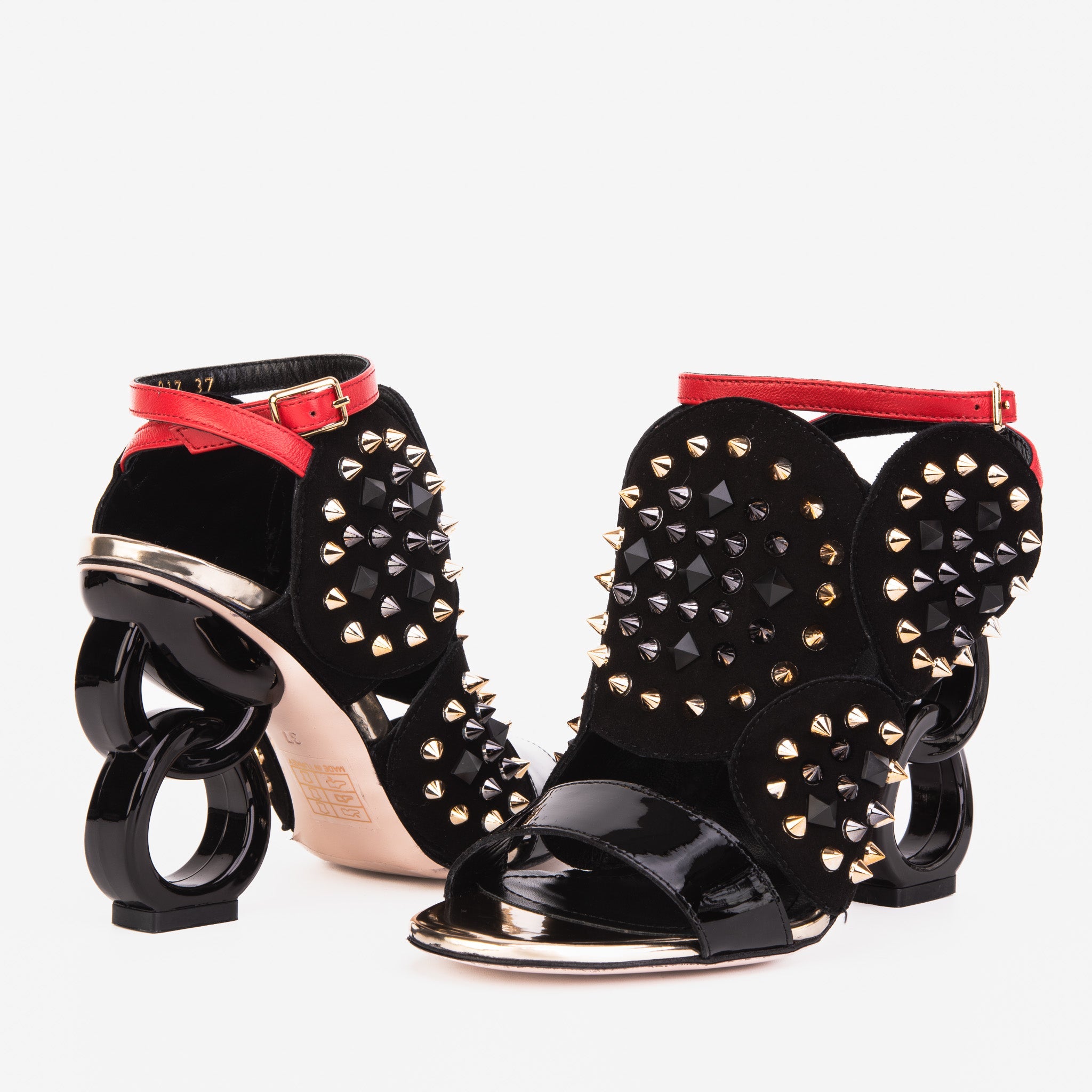 The Infanta Black Spike Leather Ankle Strap Sandal