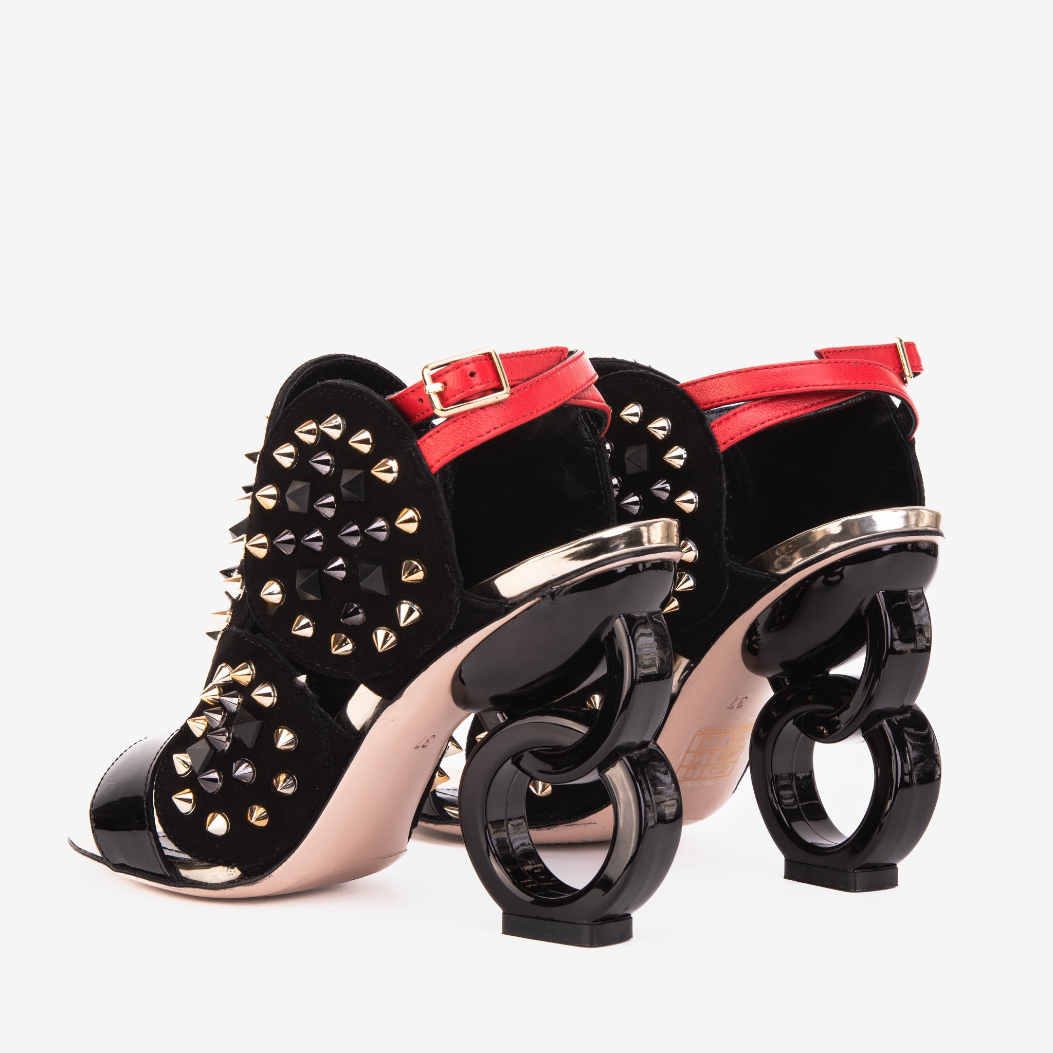 The Infanta Black Spike Leather Ankle Strap Sandal