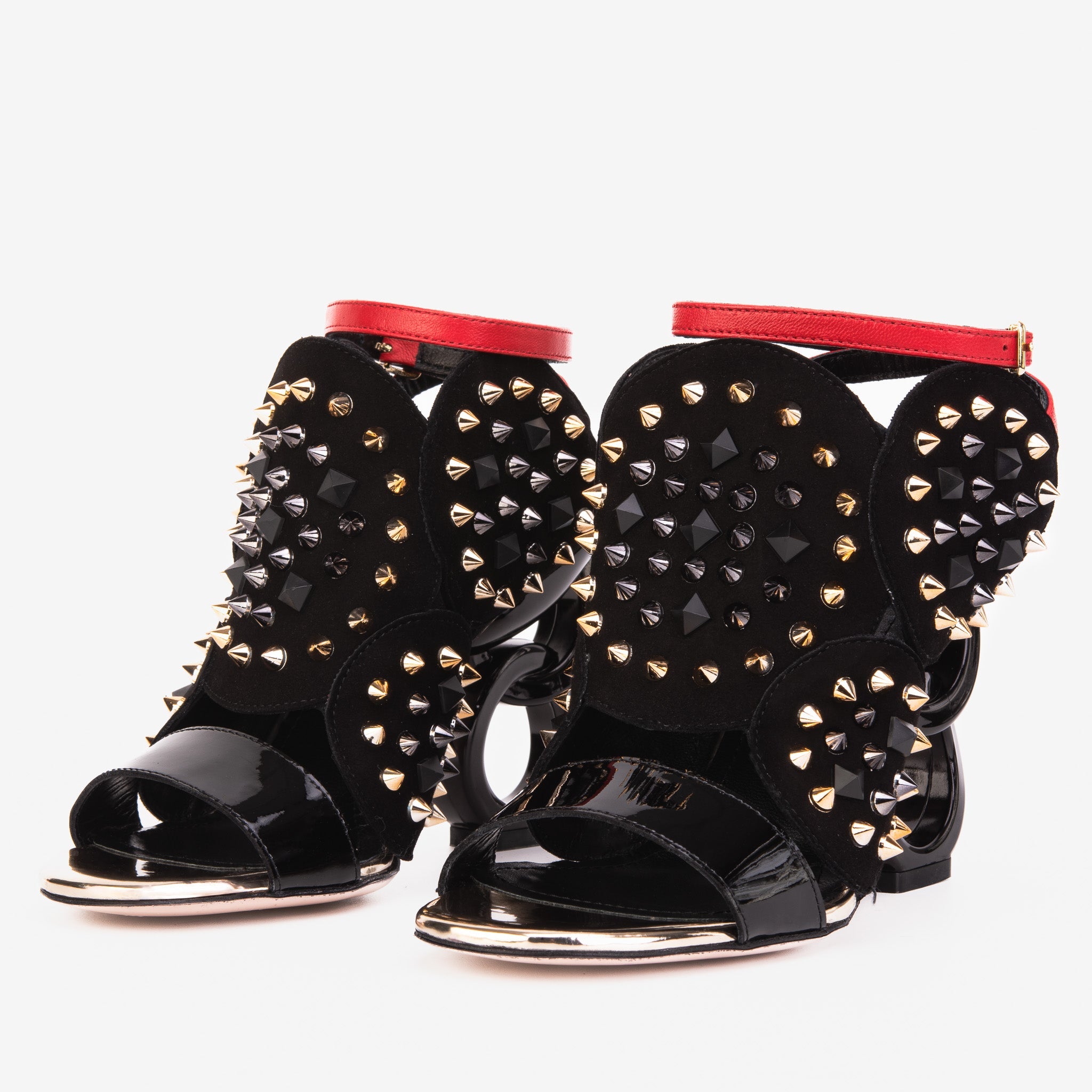 The Infanta Black Spike Leather Ankle Strap Sandal