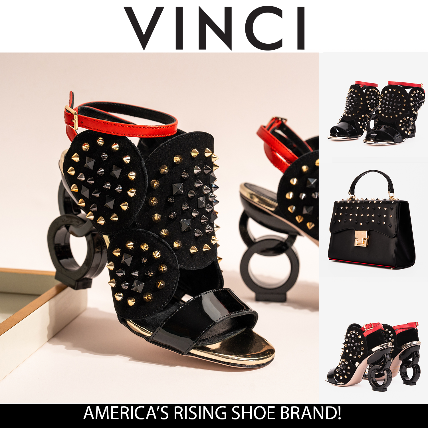 The Infanta Black Spike Leather Ankle Strap Sandal