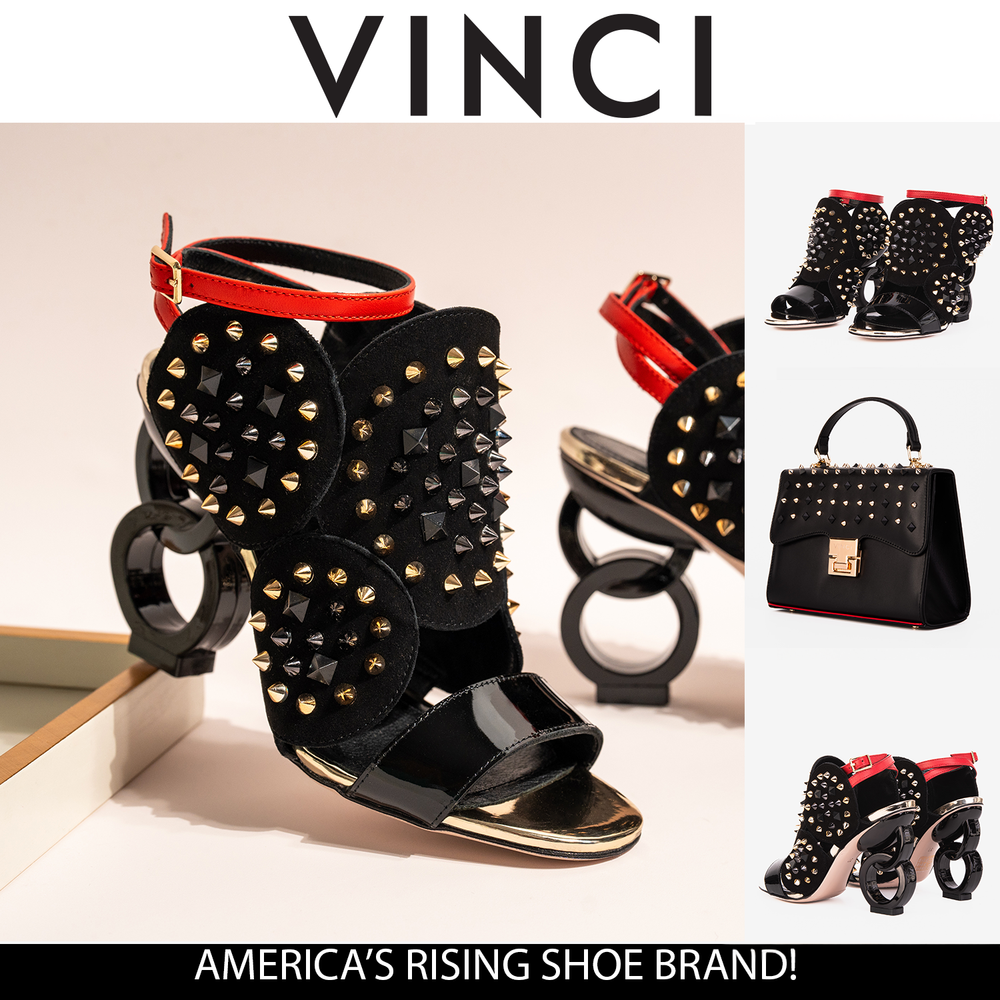 The Infanta Black Spike Leather Ankle Strap Sandal