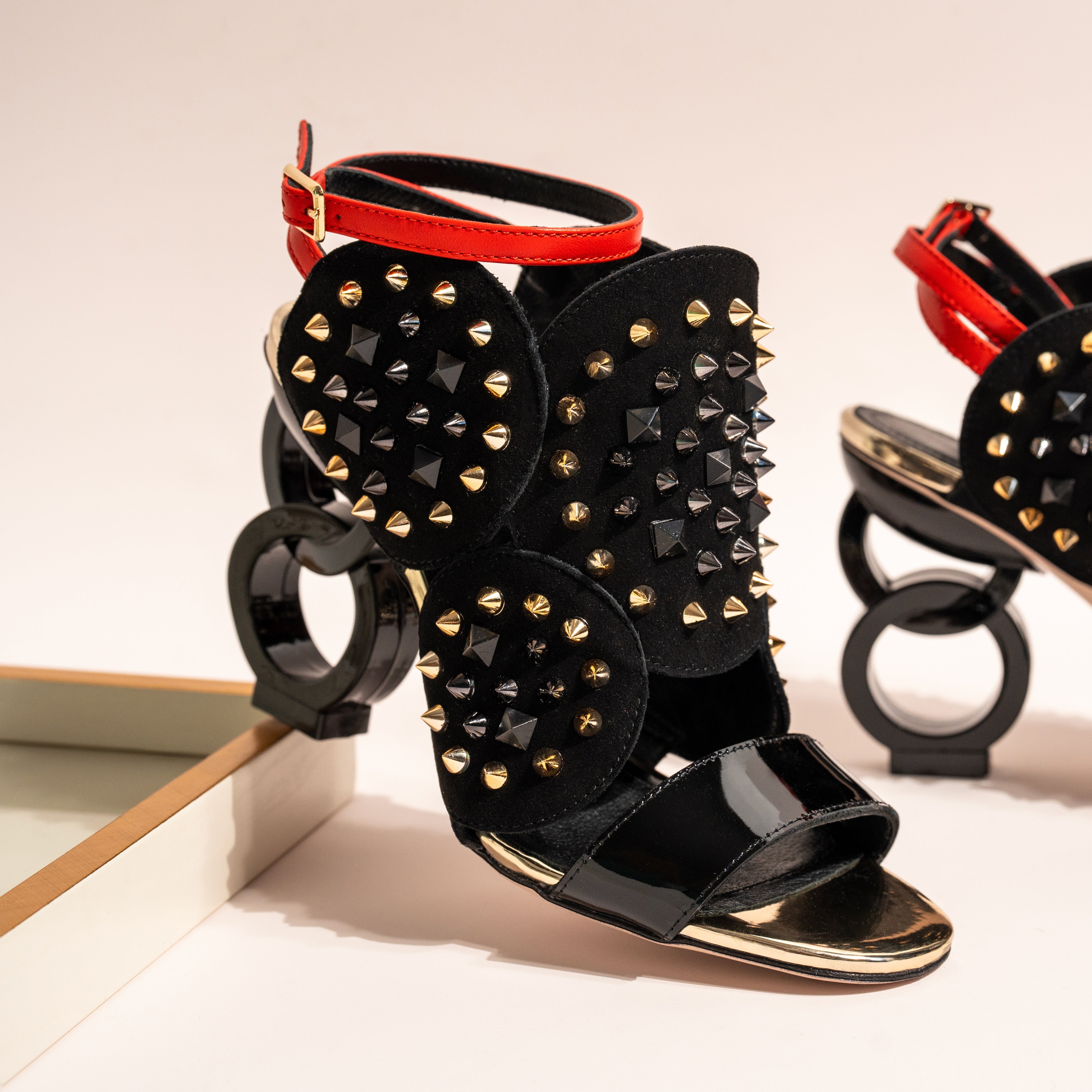 The Infanta Black Spike Leather Ankle Strap Sandal
