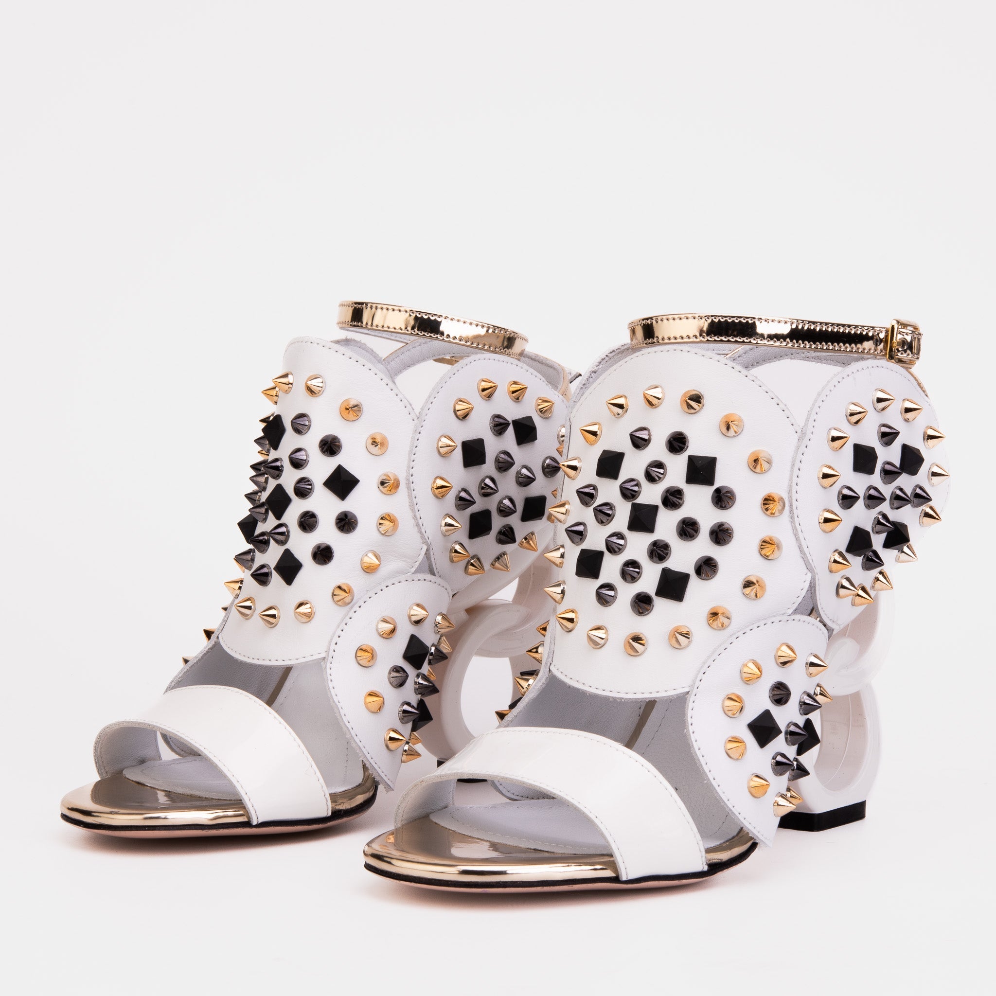 The Infanta White Spike Leather Ankle Strap Sandal