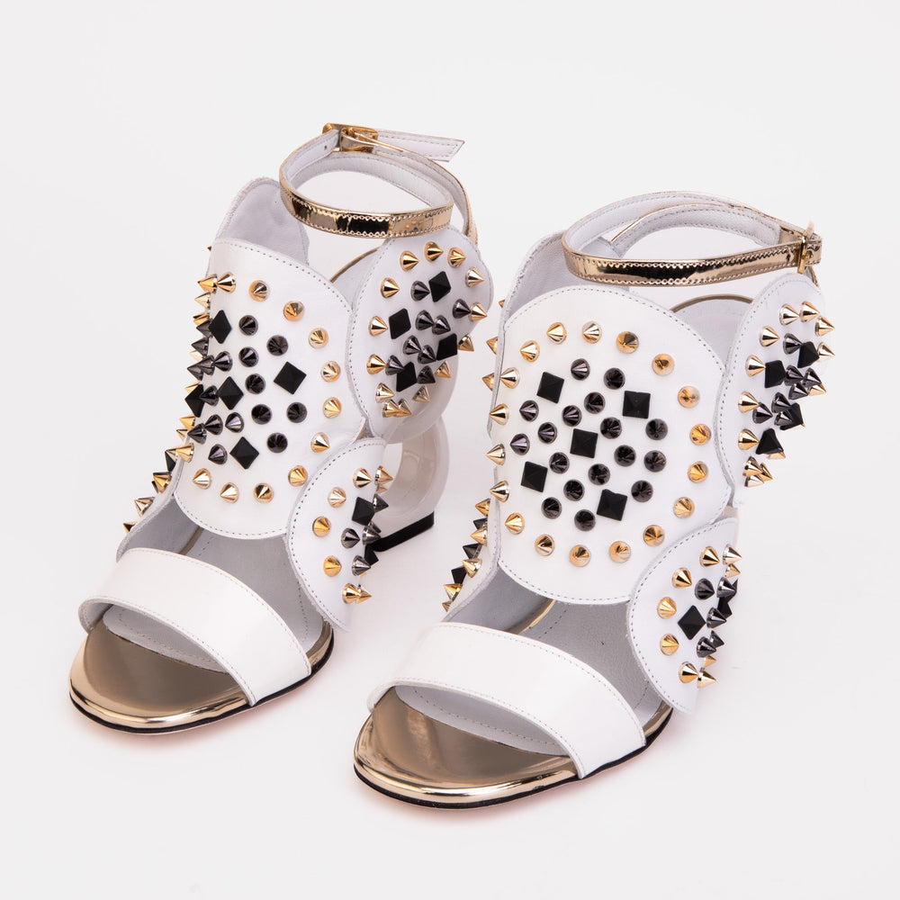 The Infanta White Spike Leather Ankle Strap Sandal