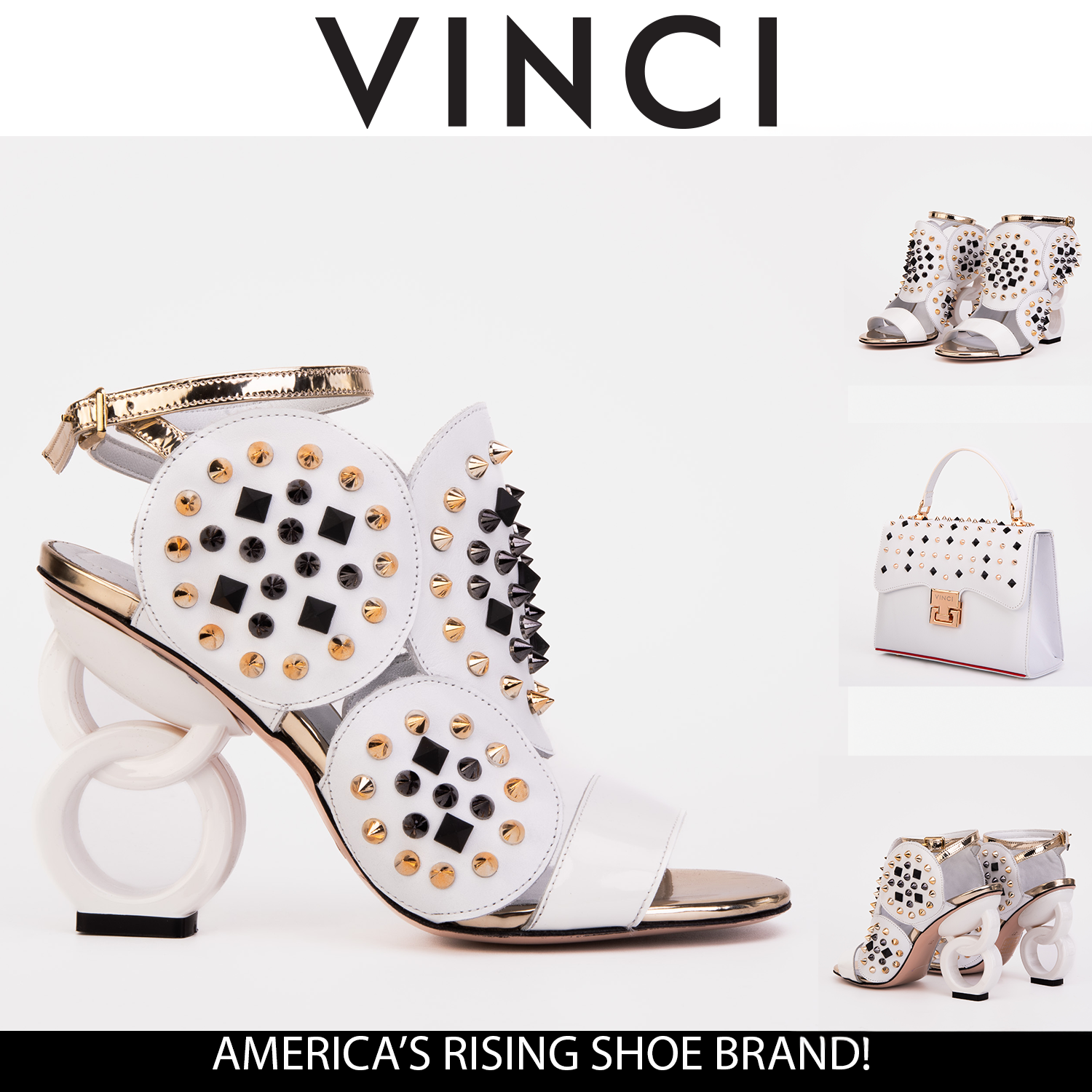 The Infanta White Spike Leather Ankle Strap Sandal