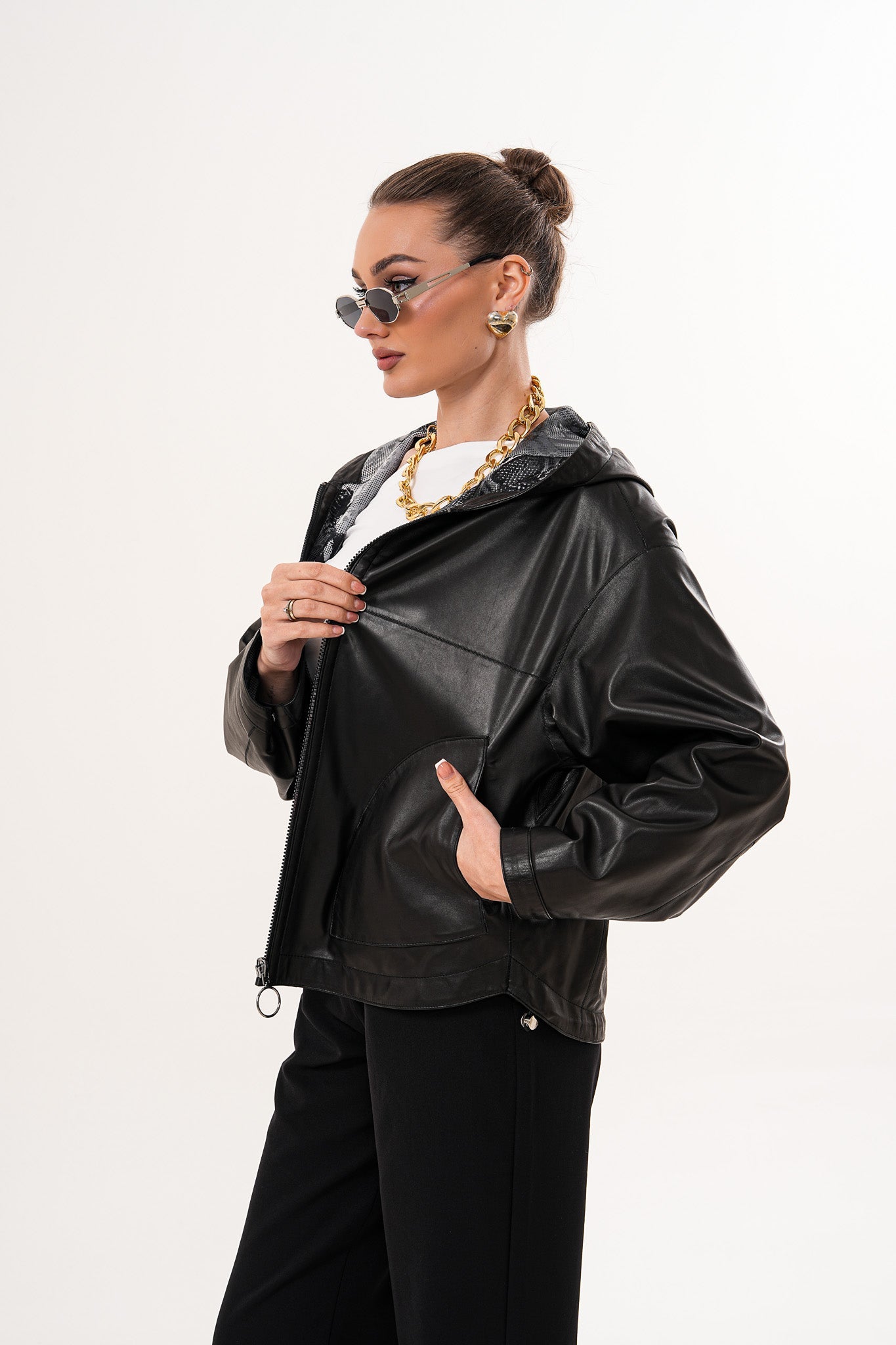 The Calyra Reversible Leather Jacket – Black