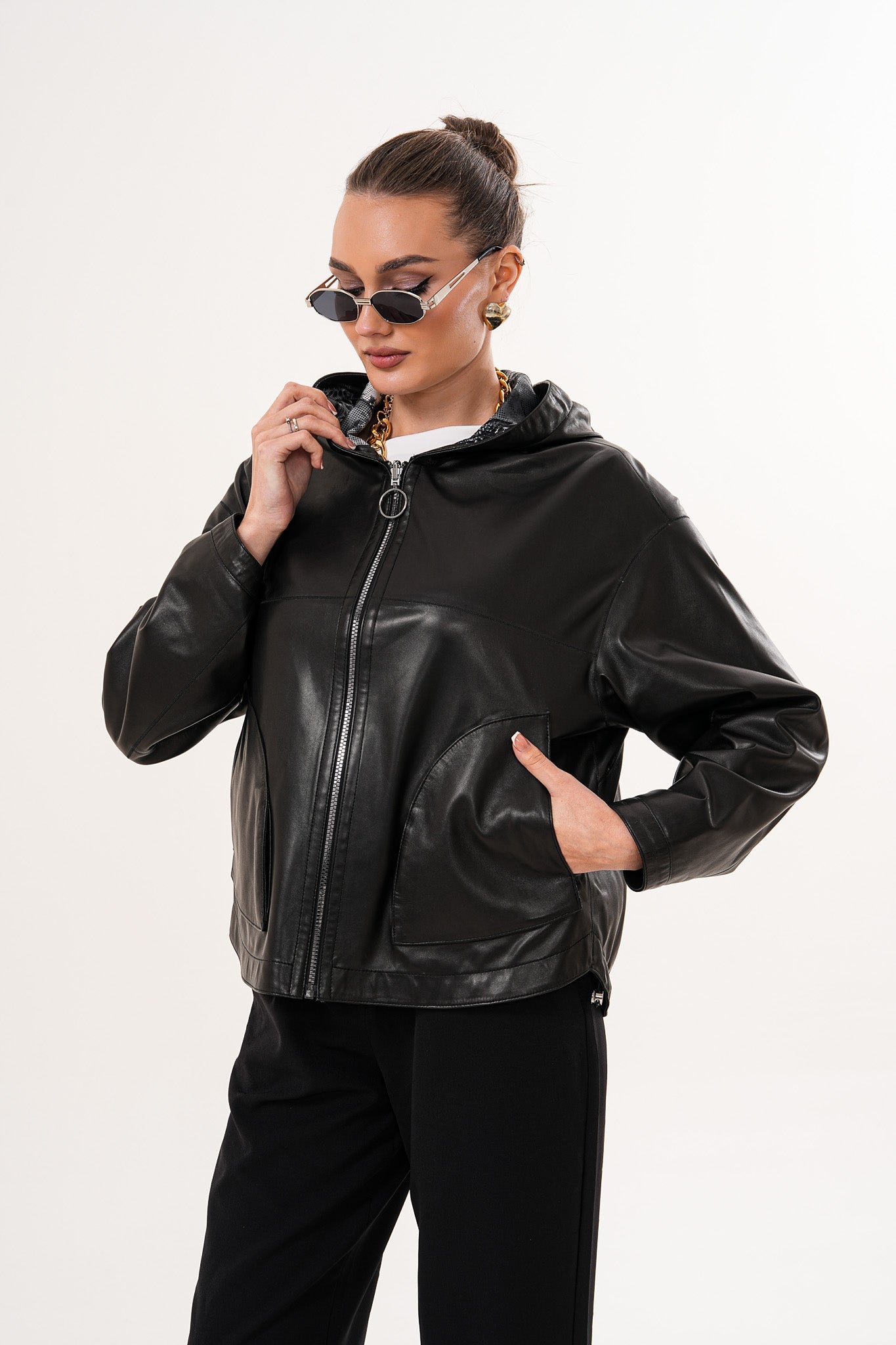 The Calyra Reversible Leather Jacket – Black