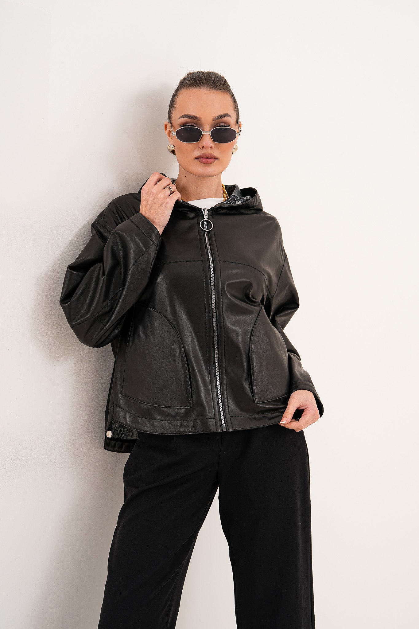 The Calyra Reversible Leather Jacket – Black