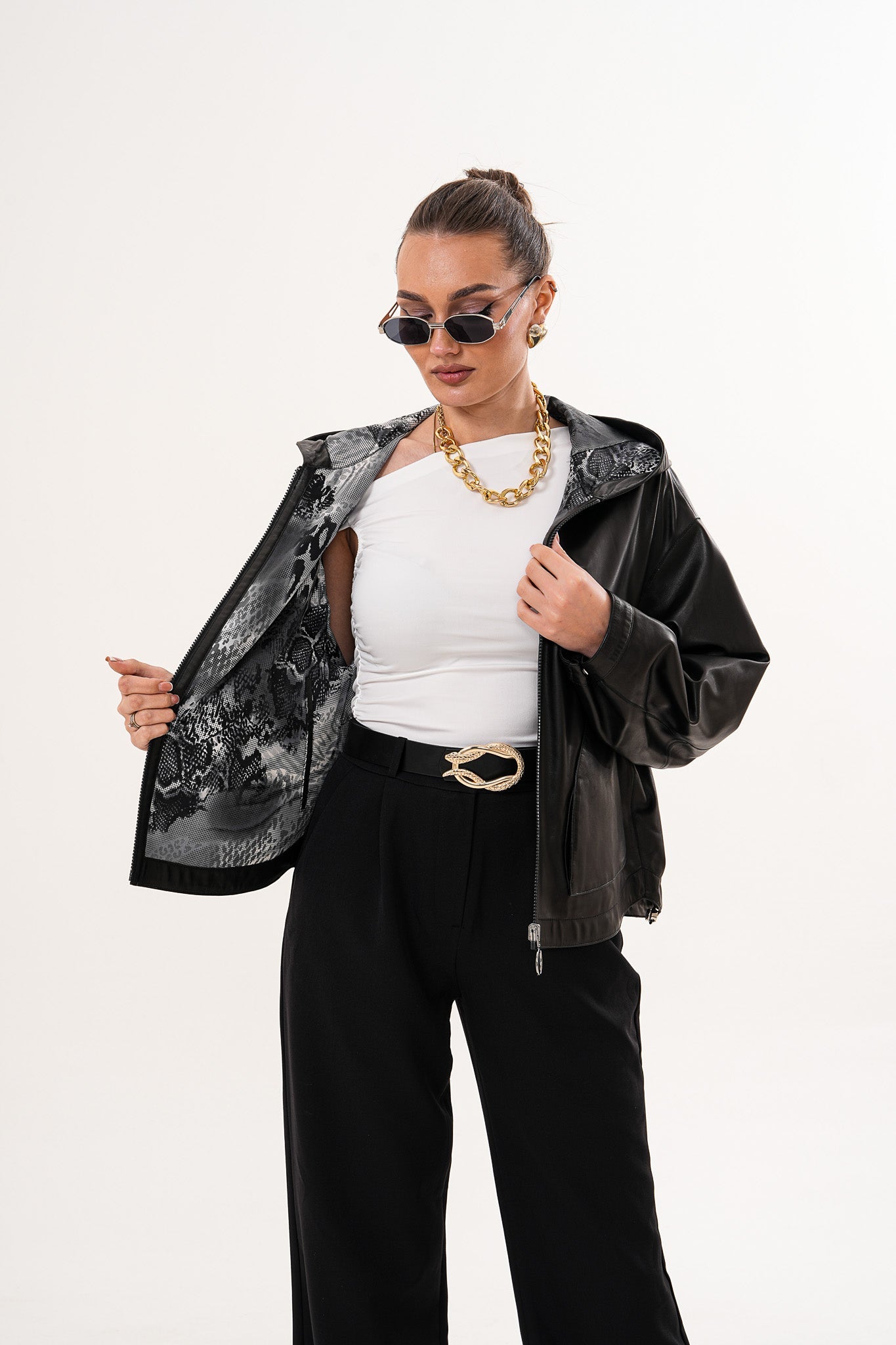 The Calyra Reversible Leather Jacket – Black