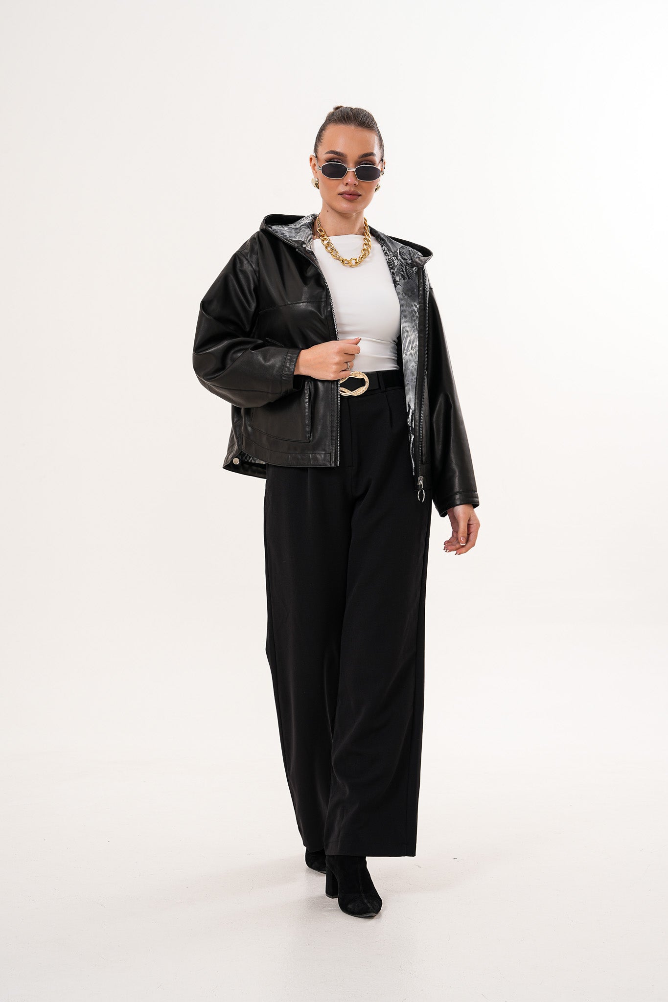 The Calyra Reversible Leather Jacket – Black