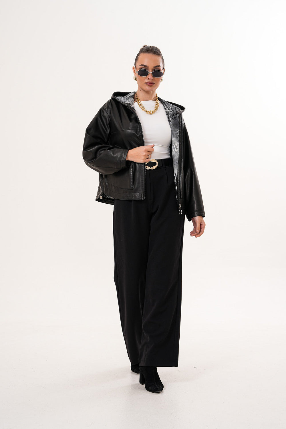 The Calyra Reversible Leather Jacket – Black