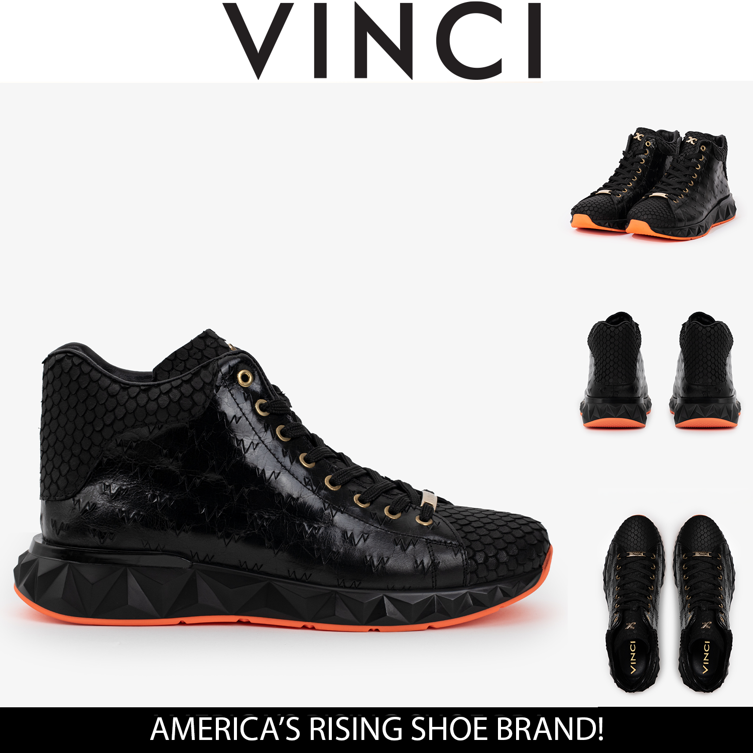 The Caesars Black Leather High-Top Sneaker