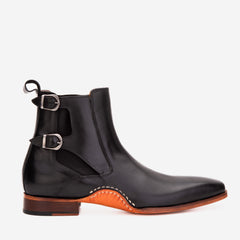The Royal Hand Craft Black Leather Double-Buckle Chelsea Boot