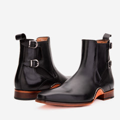 The Royal Hand Craft Black Leather Double-Buckle Chelsea Boot