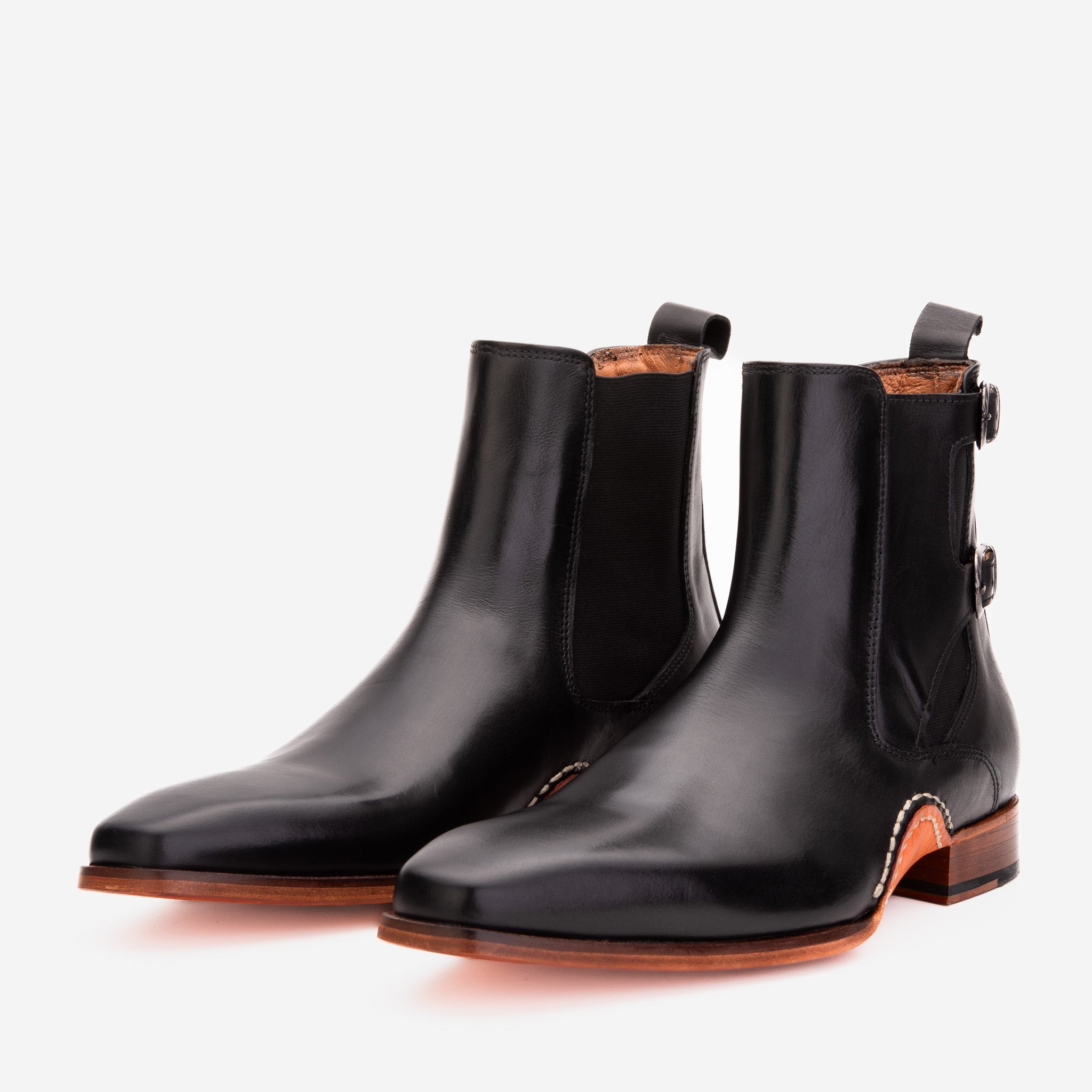 The Royal Hand Craft Black Leather Double-Buckle Chelsea Boot