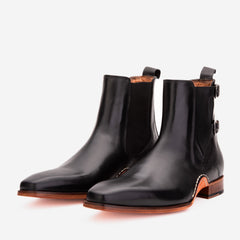 The Royal Hand Craft Black Leather Double-Buckle Chelsea Boot