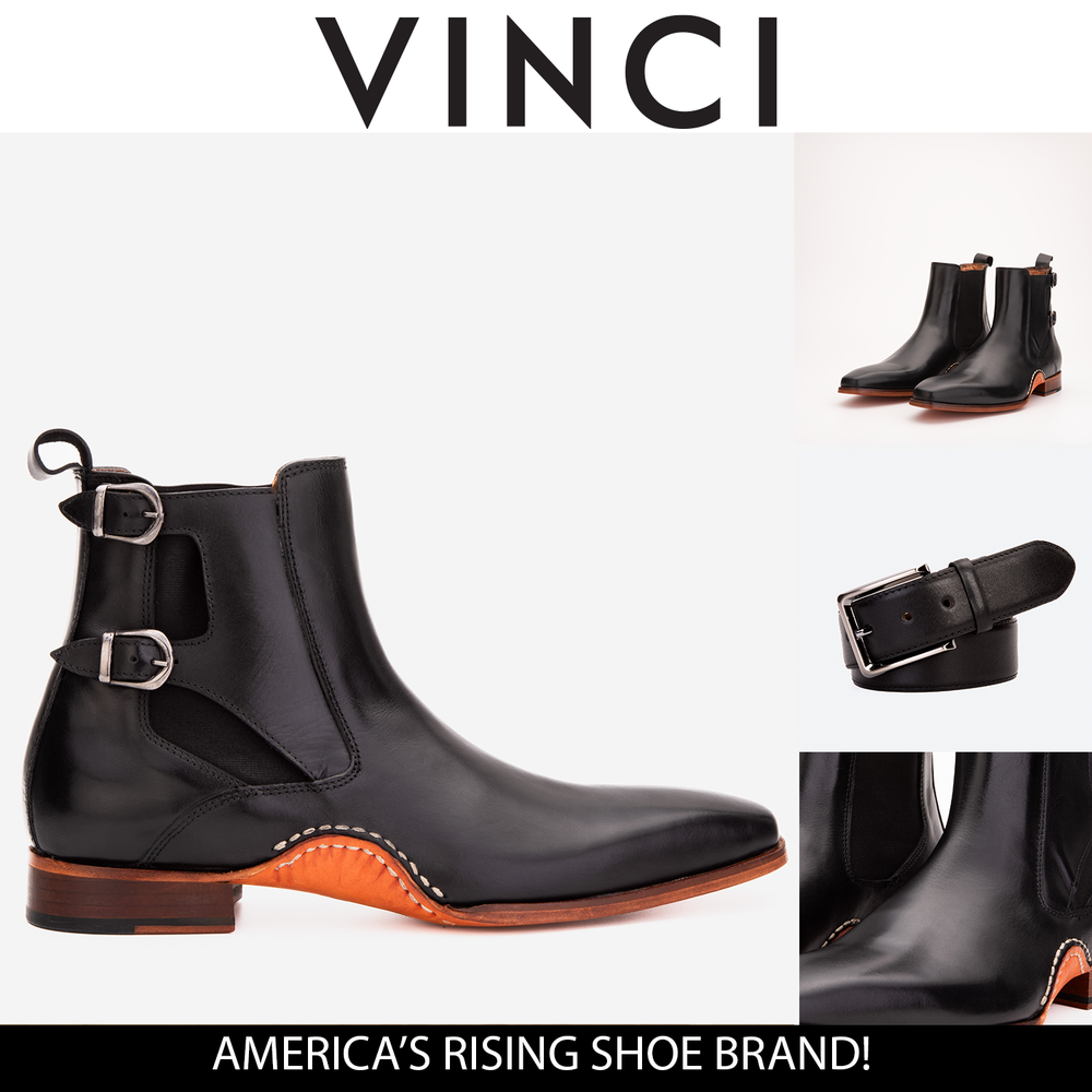 The Royal Hand Craft Black Leather Double-Buckle Chelsea Boot