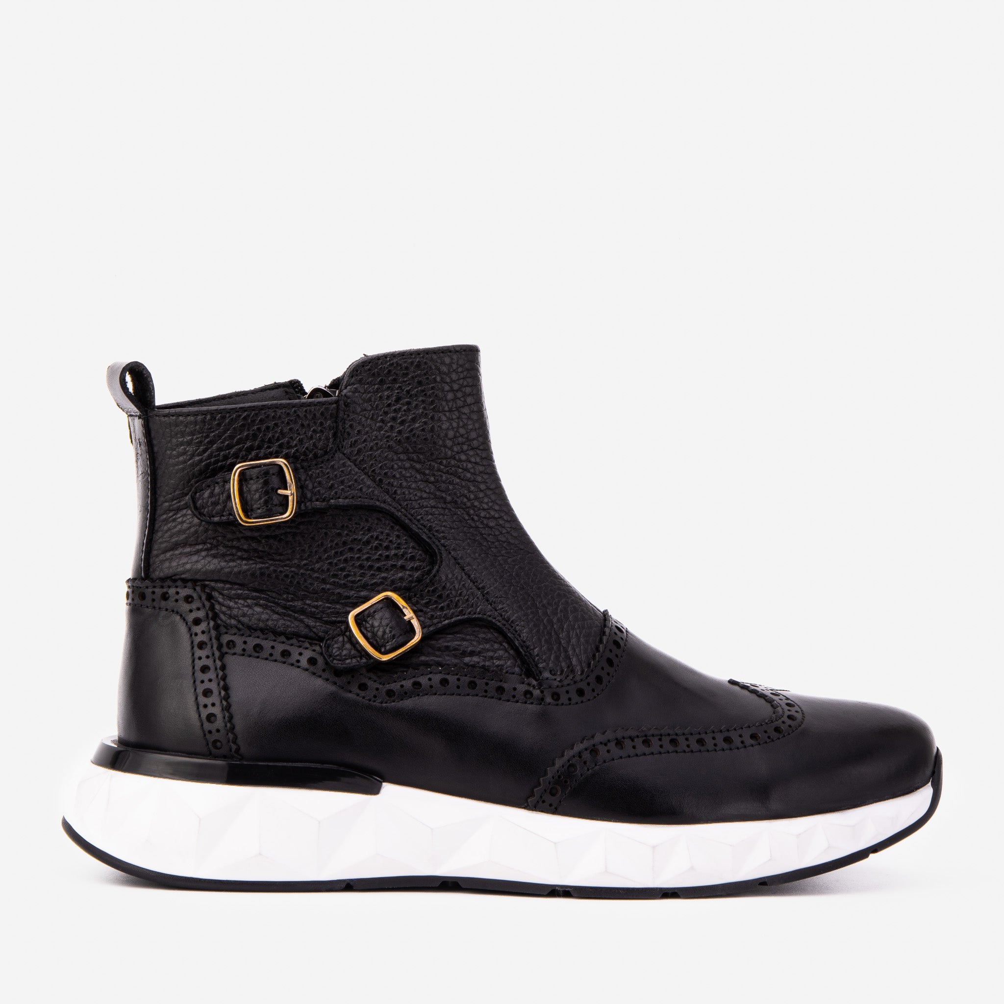 The Stealth Wingtip Buckle Black Leather Boot