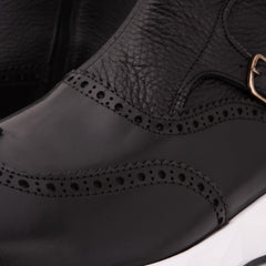 The Stealth Wingtip Buckle Black Leather Boot