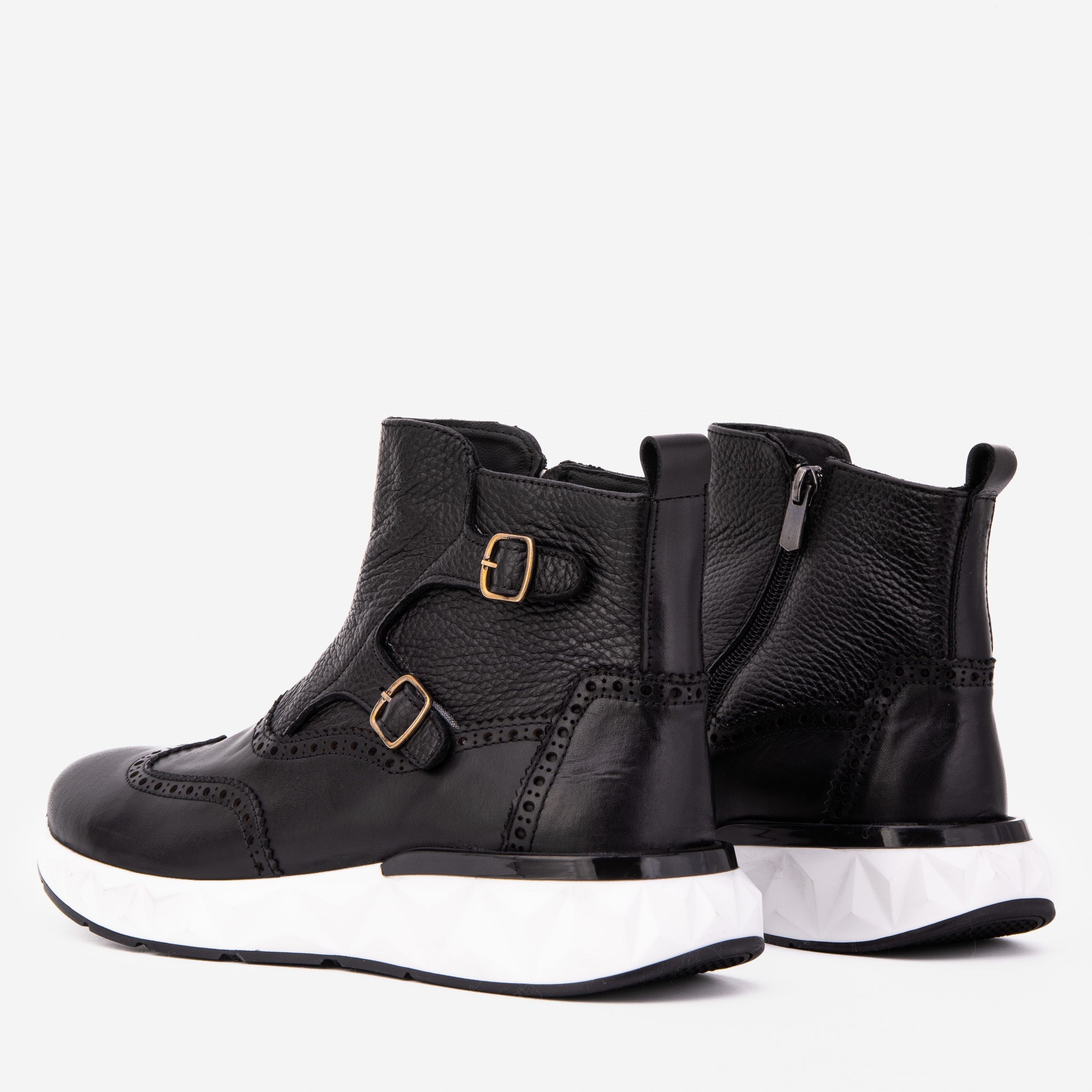The Stealth Wingtip Buckle Black Leather Boot