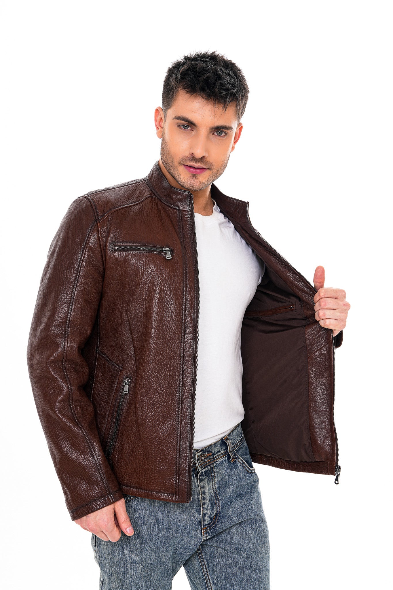 The Falcon Brown Pebbled Leather Jacket