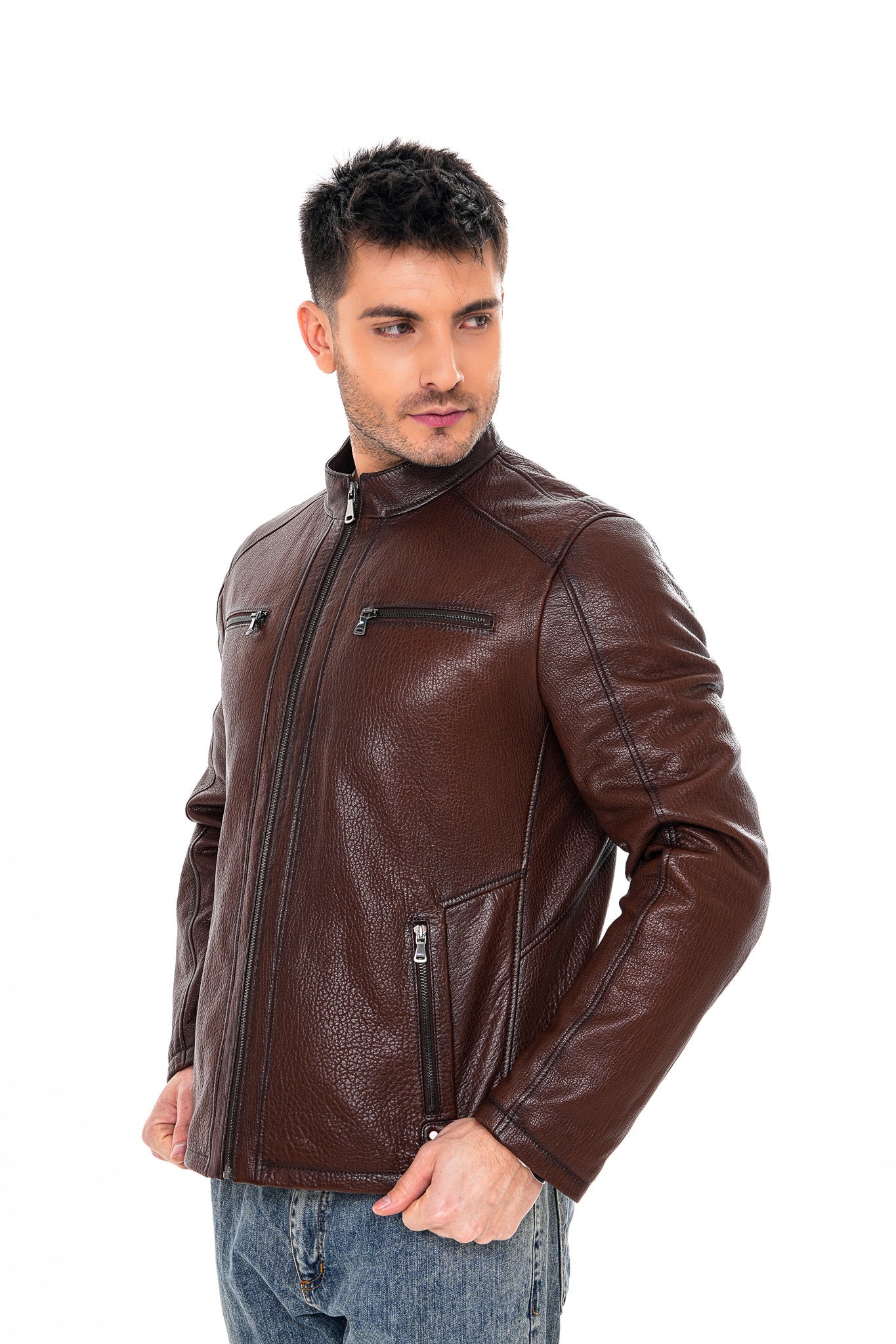 The Falcon Brown Pebbled Leather Jacket