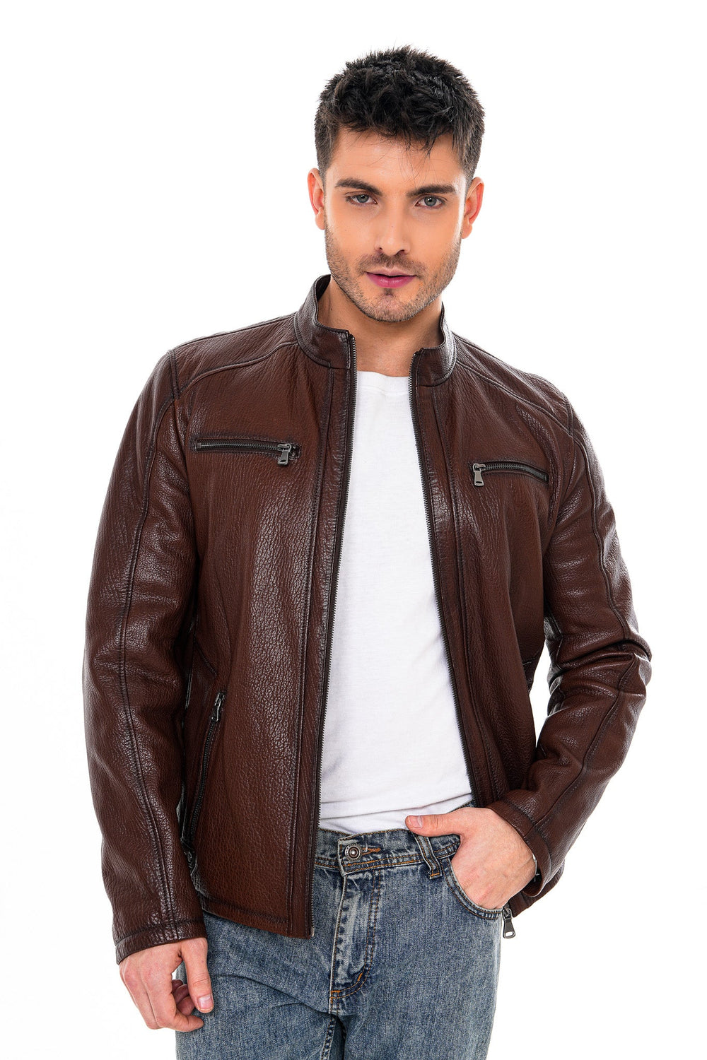 The Falcon Brown Pebbled Leather Jacket