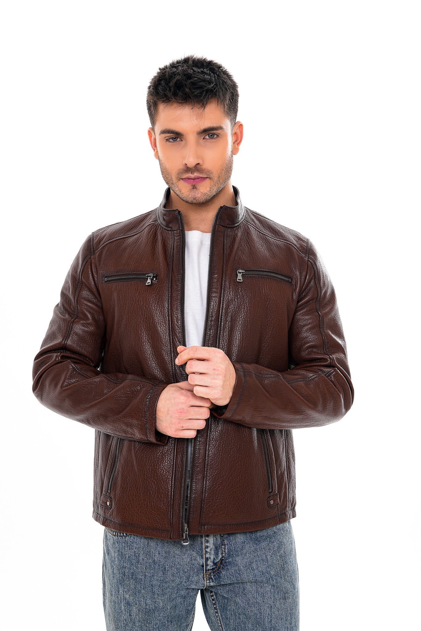 The Falcon Brown Pebbled Leather Jacket