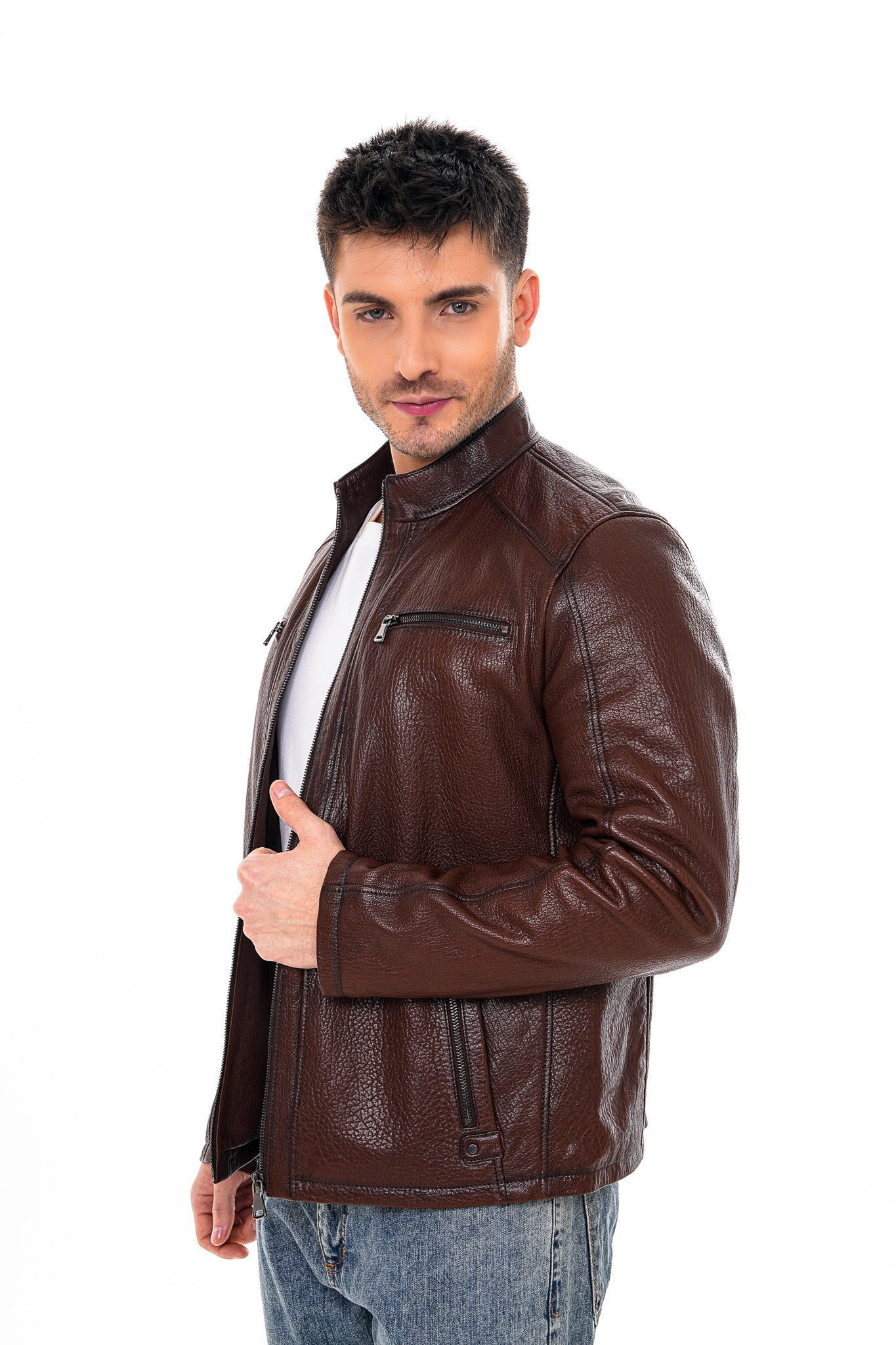 The Falcon Brown Pebbled Leather Jacket