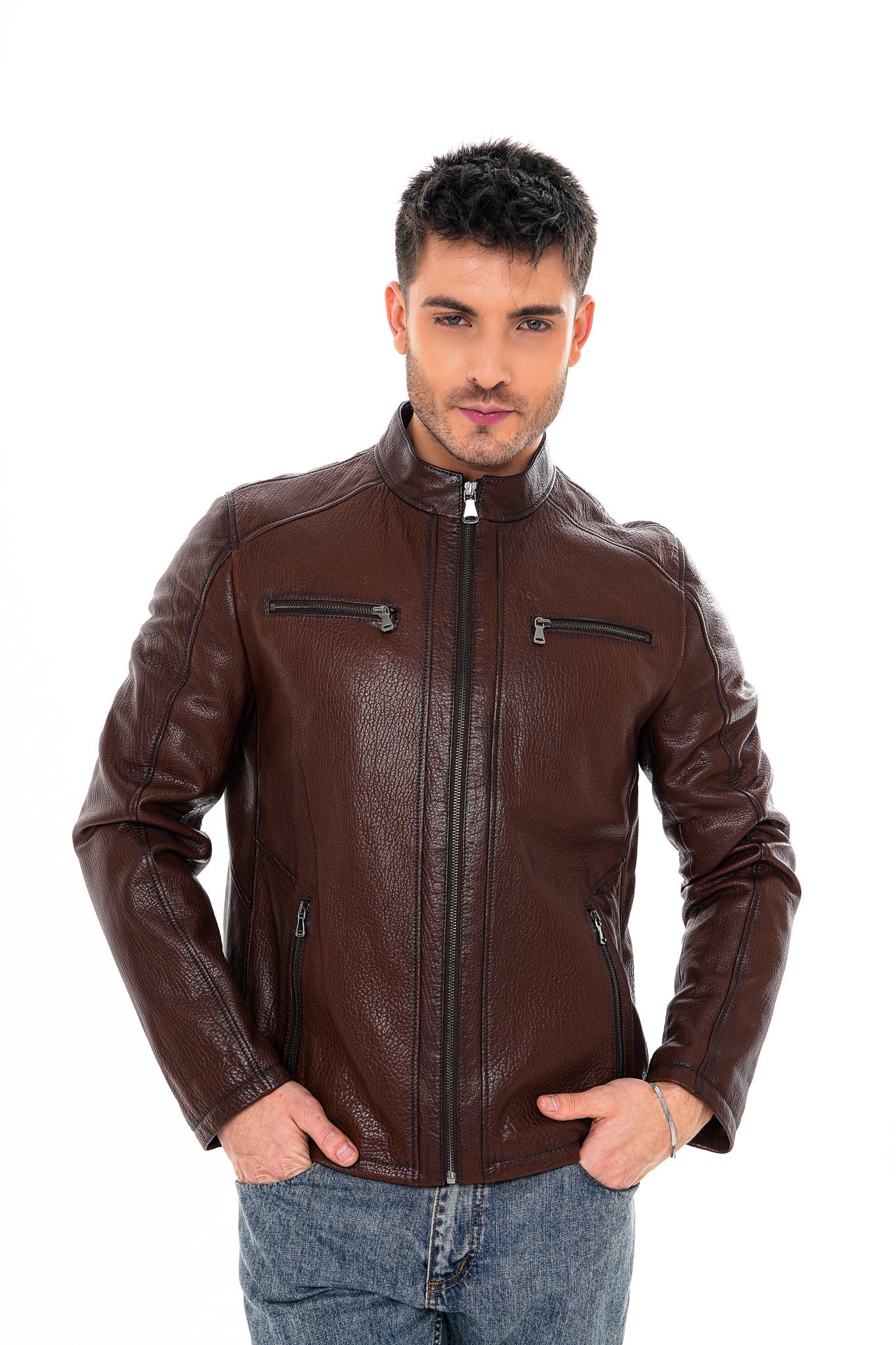 The Falcon Brown Pebbled Leather Jacket
