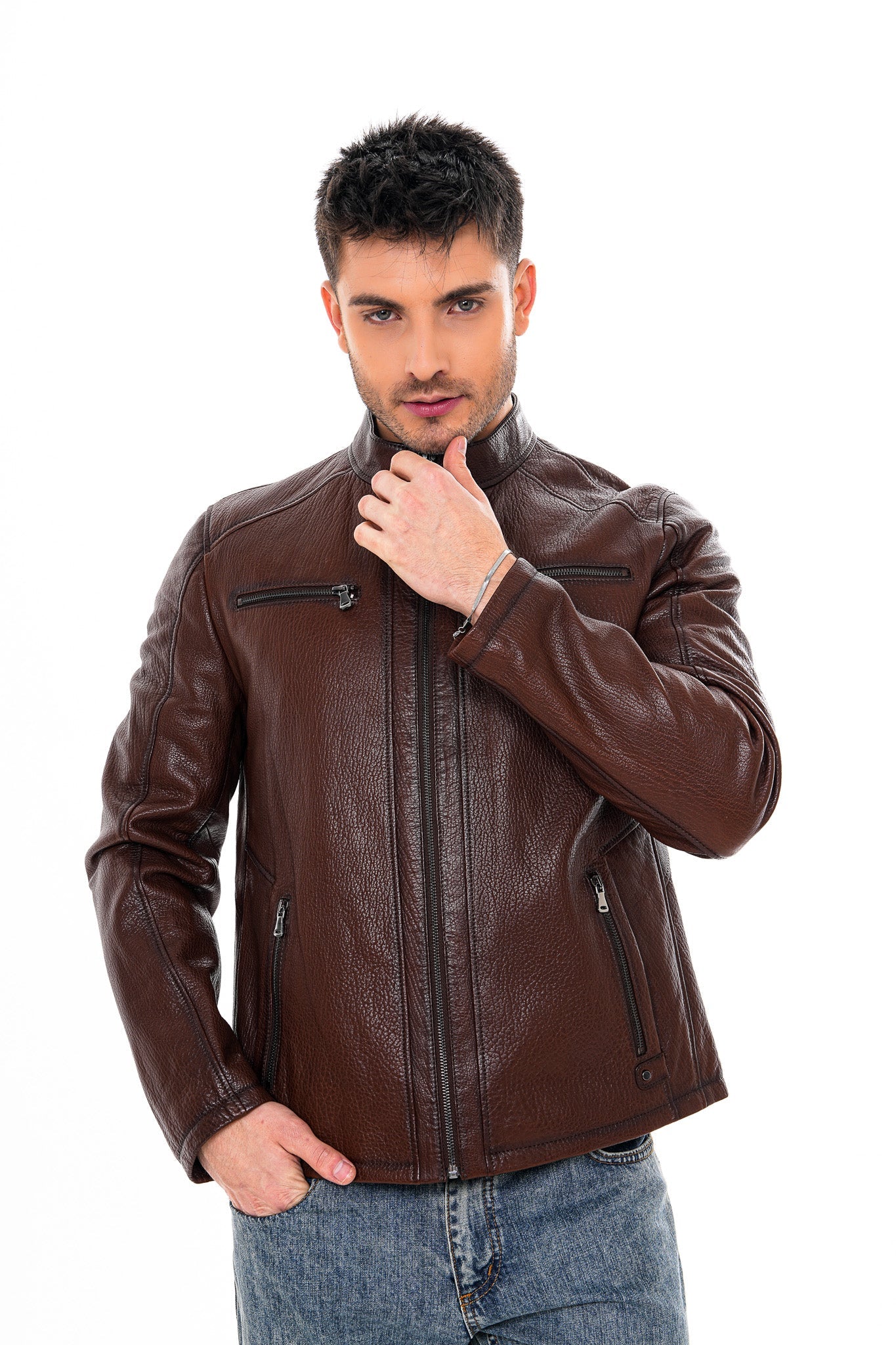 The Falcon Brown Pebbled Leather Jacket
