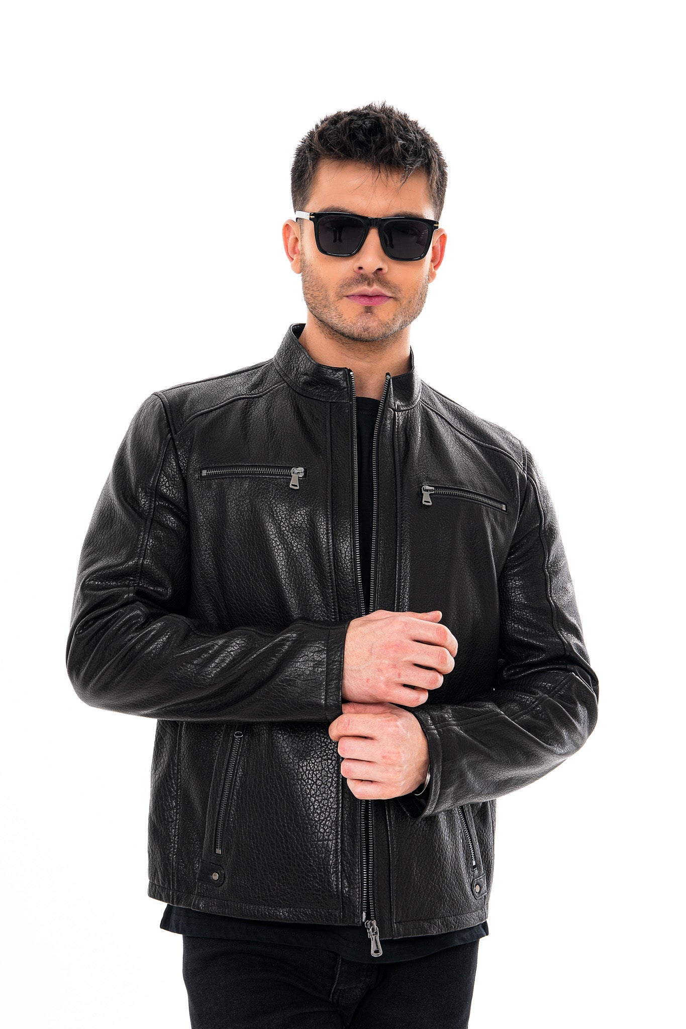 The Falcon Black Pebbled Leather Jacket