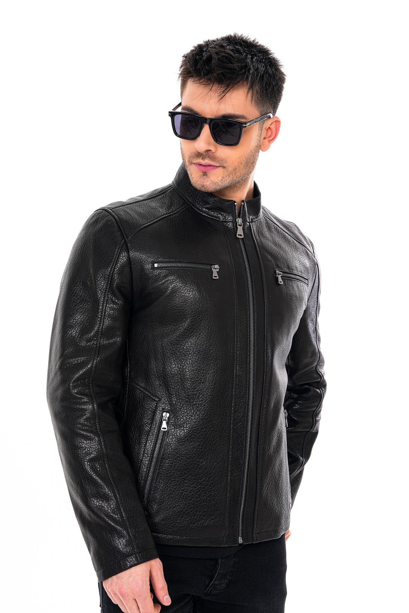 The Falcon Black Pebbled Leather Jacket