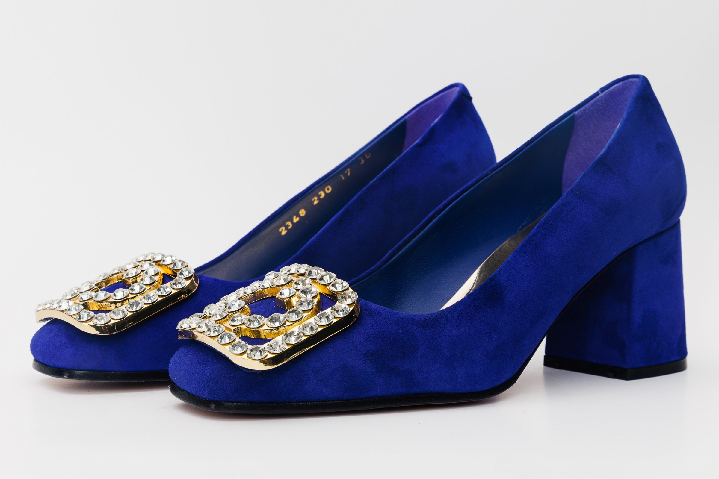 The California Sax Blue Suede Leather Block Heel Pump Shoe