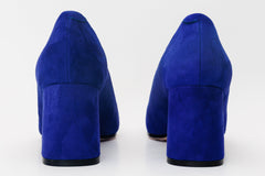 The California Sax Blue Suede Leather Block Heel Pump Shoe