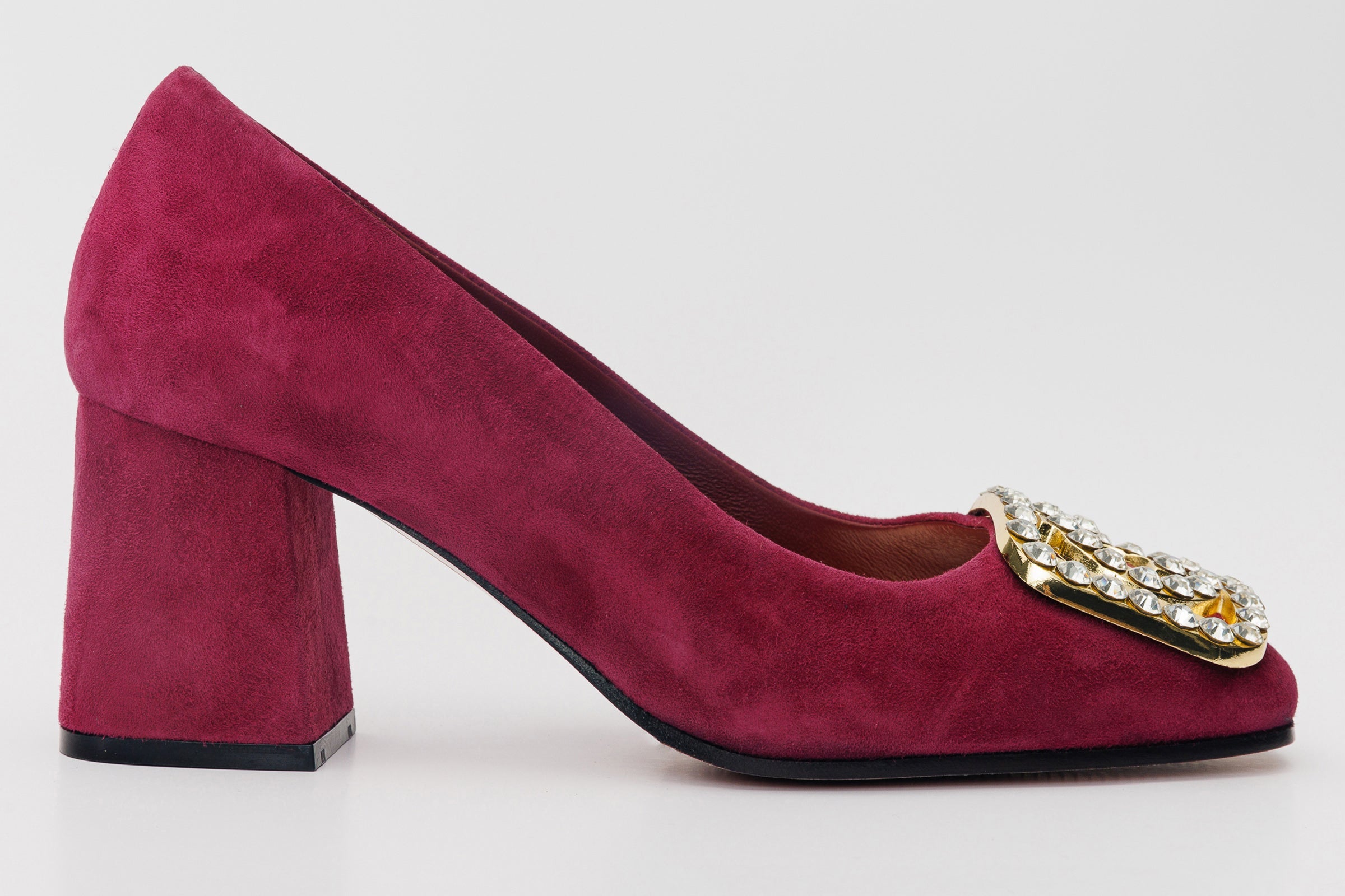 The California Burgundy Suede Leather Block Heel Pump Shoe
