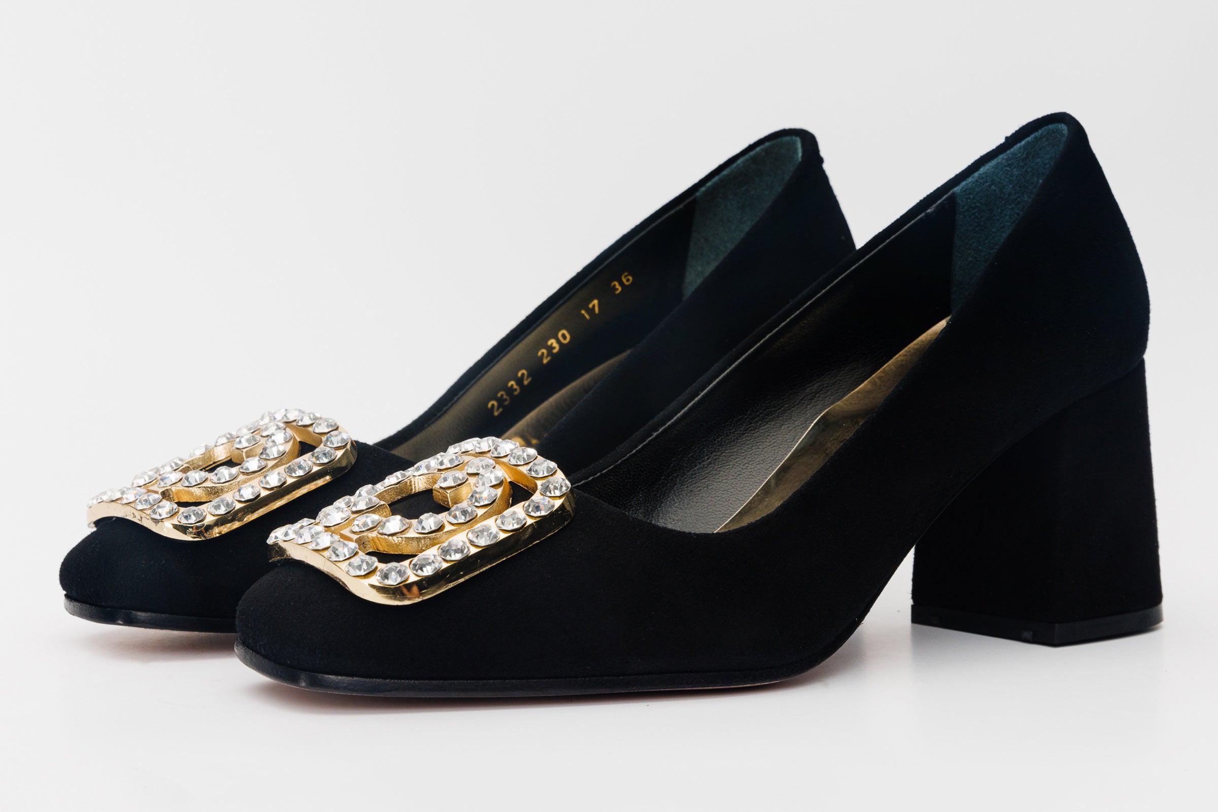 The California Black Suede Leather Block Heel Pump Shoe
