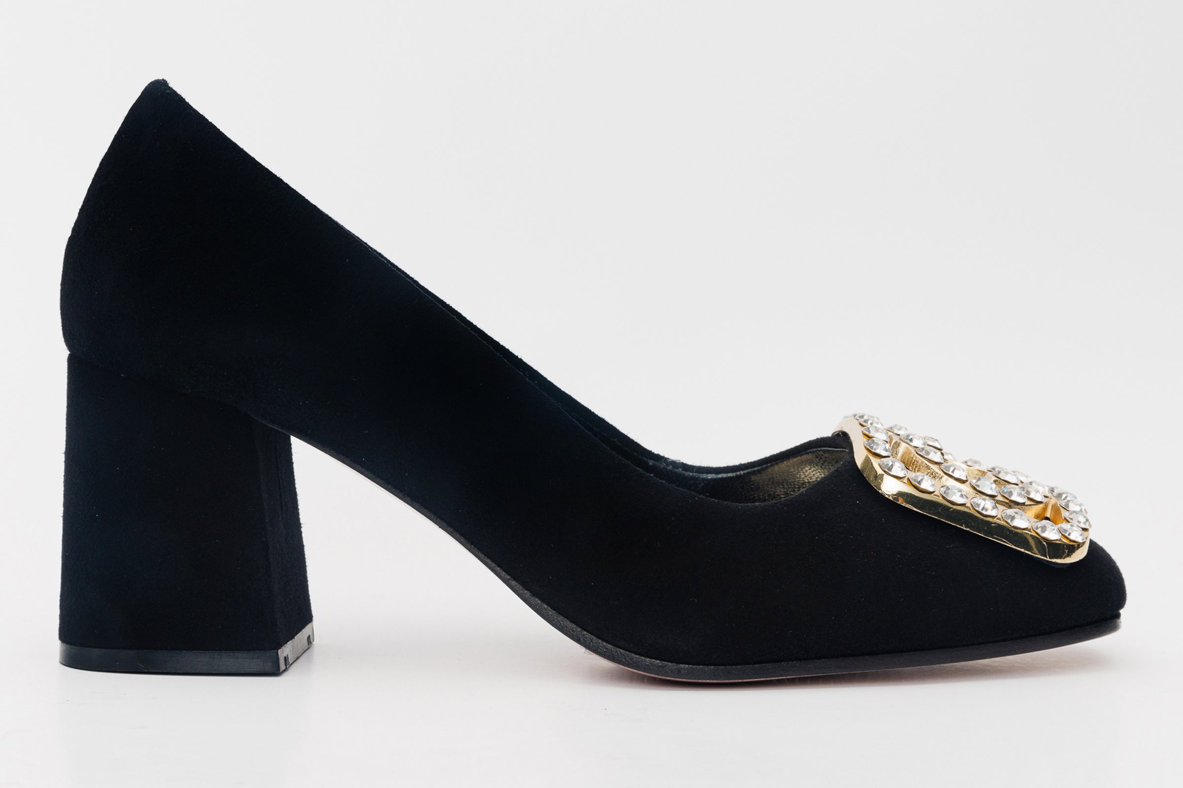 The California Black Suede Leather Block Heel Pump Shoe