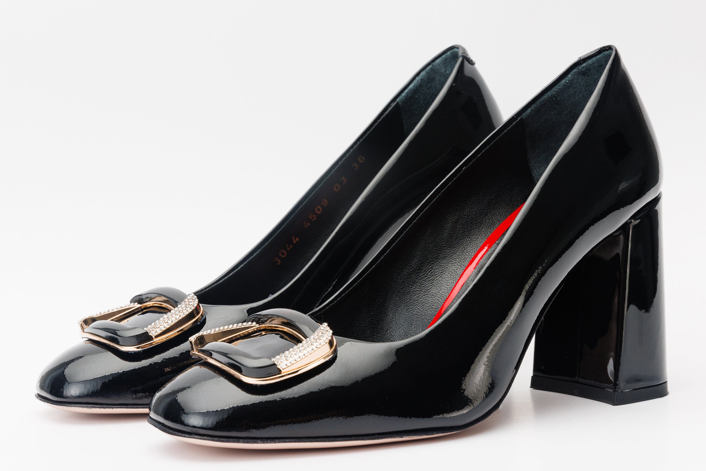 The Ferrara Black Patent Leather Block Heel Pump Shoe