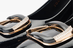 The Ferrara Black Patent Leather Block Heel Pump Shoe