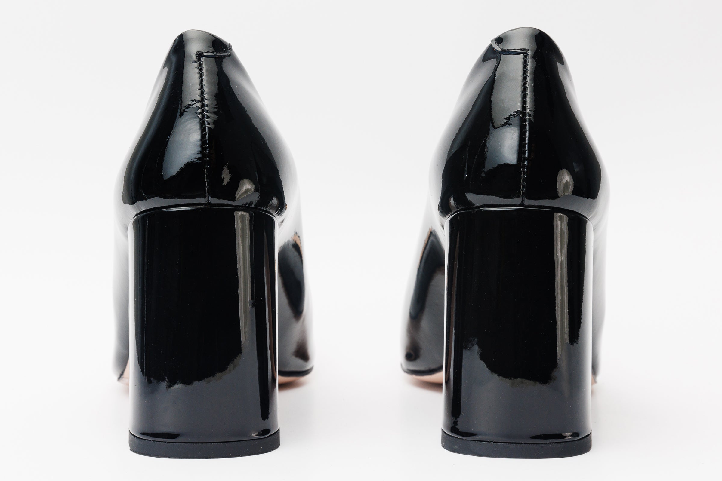 The Ferrara Black Patent Leather Block Heel Pump Shoe