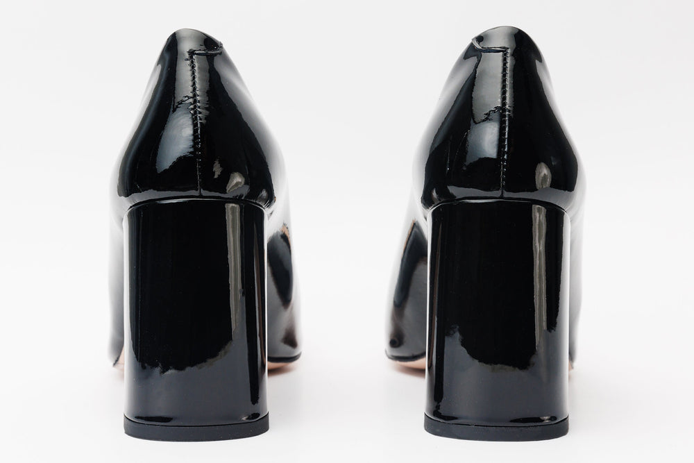 The Ferrara Black Patent Leather Block Heel Pump Shoe