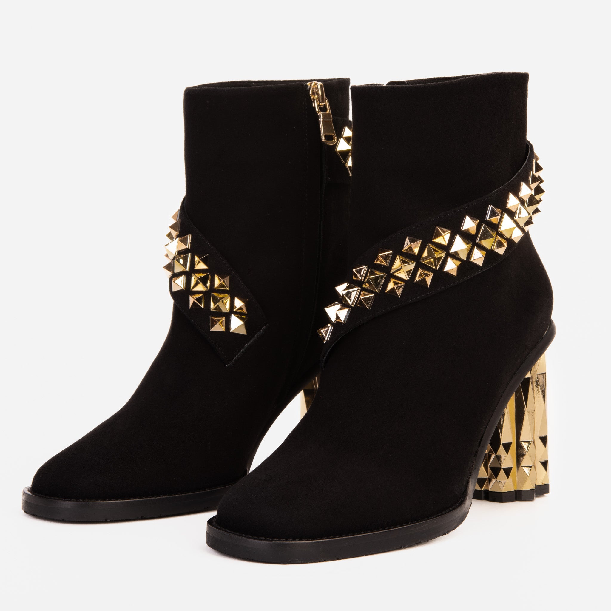 The Metal Black Suede Leather Block Heel Boot