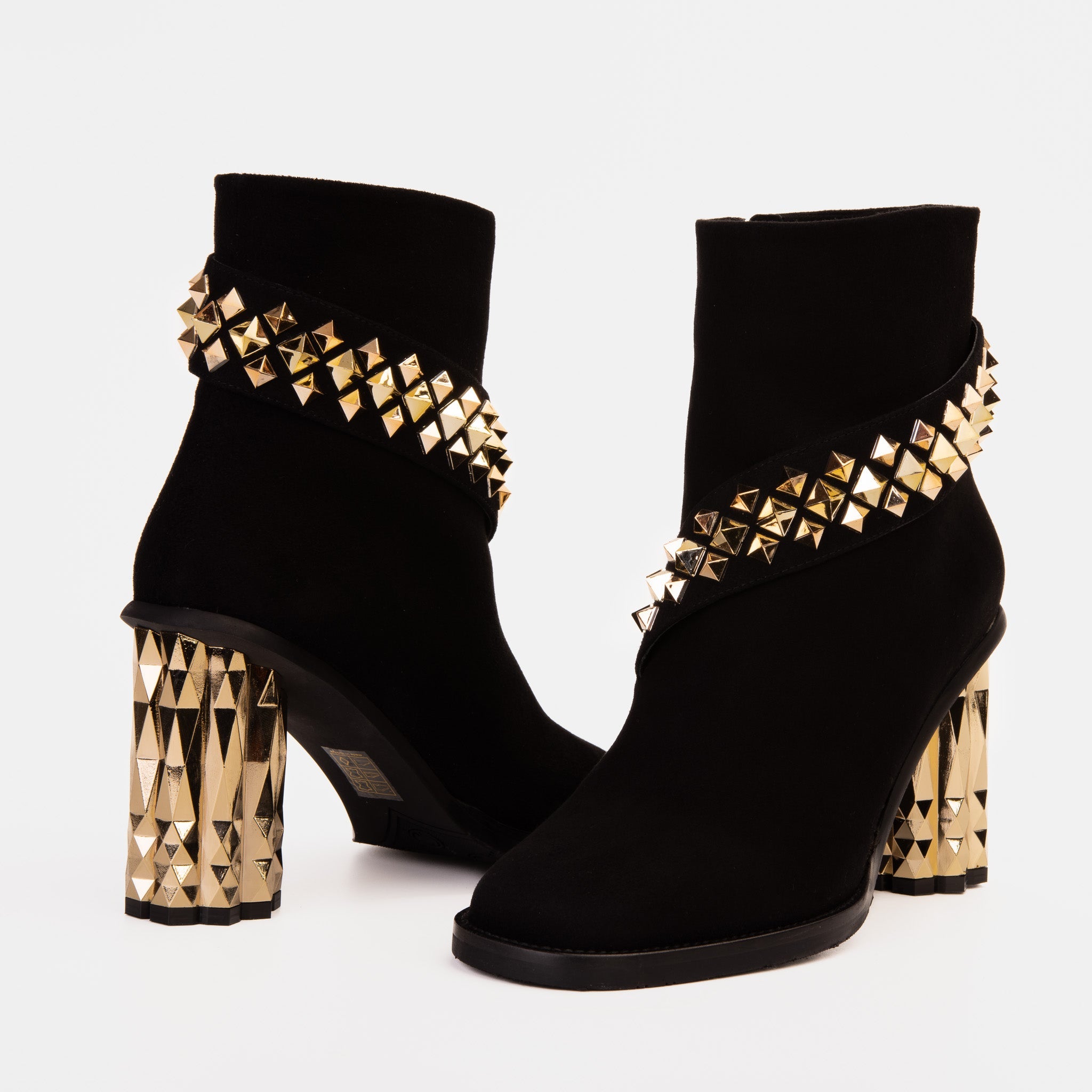 The Metal Black Suede Leather Block Heel Boot