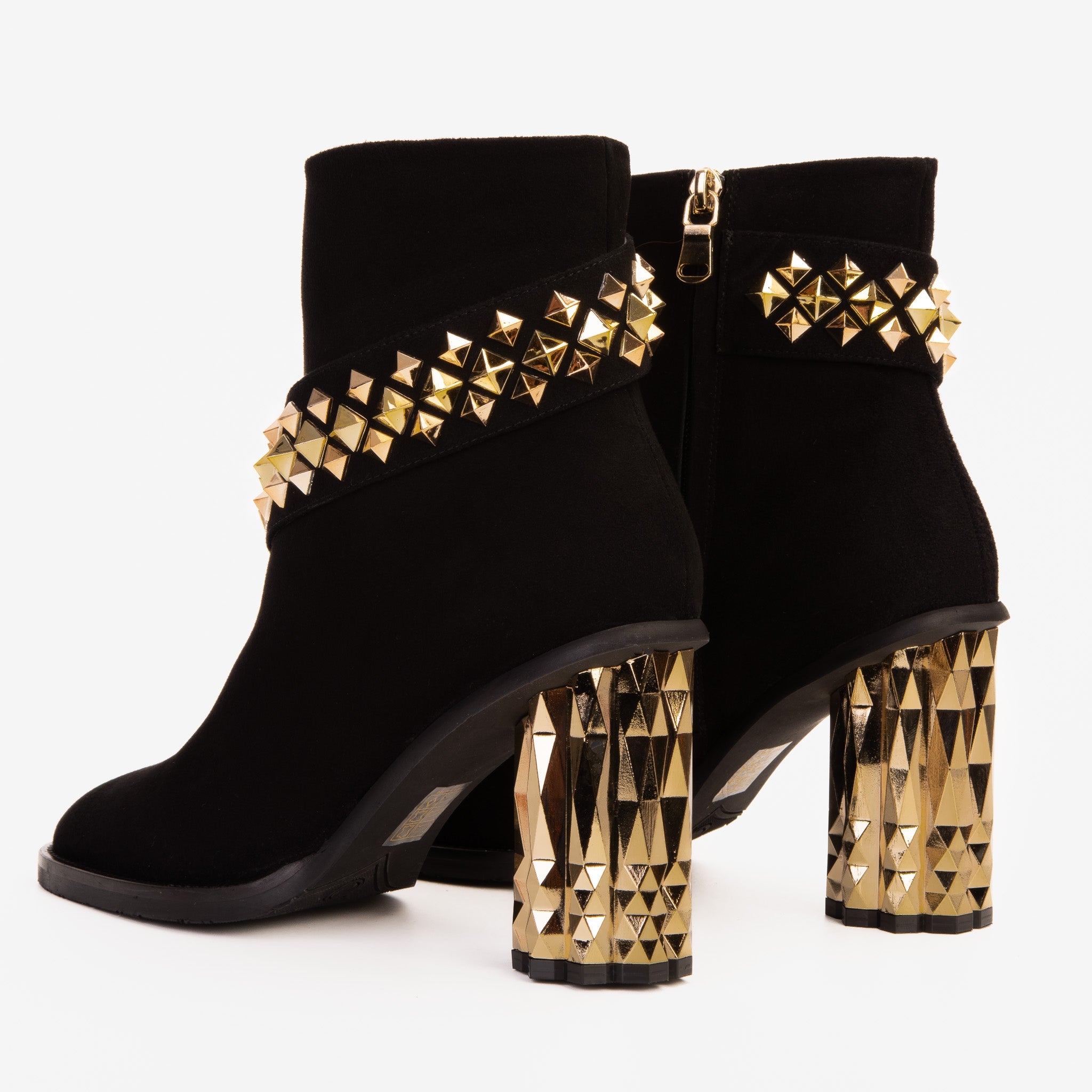 The Metal Black Suede Leather Block Heel Boot